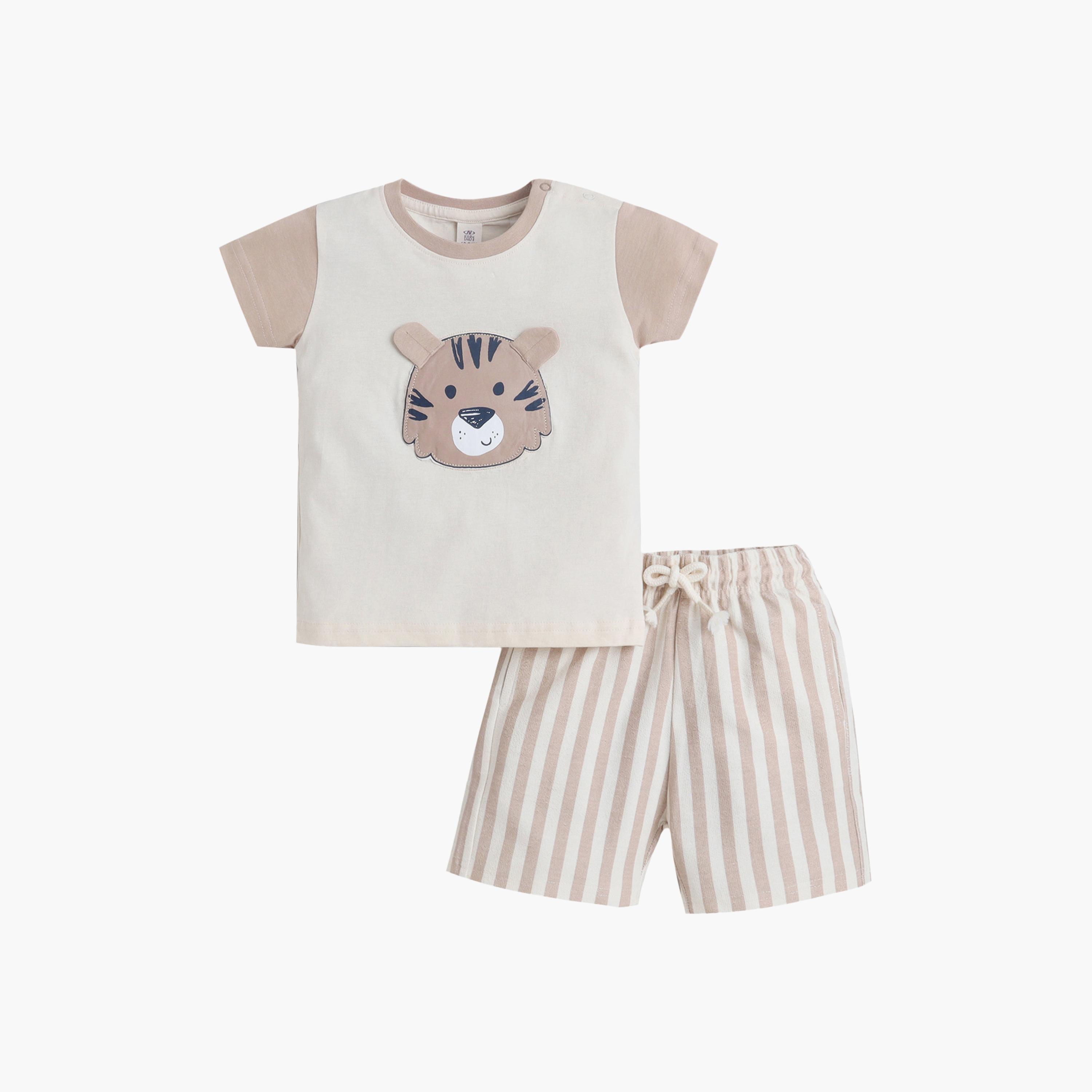 Victor and Jane Half Sleeves Tiger Face Embroidered T-Shirt & Shorts Set-baby-boys-clothing-setsandcoords-image-4