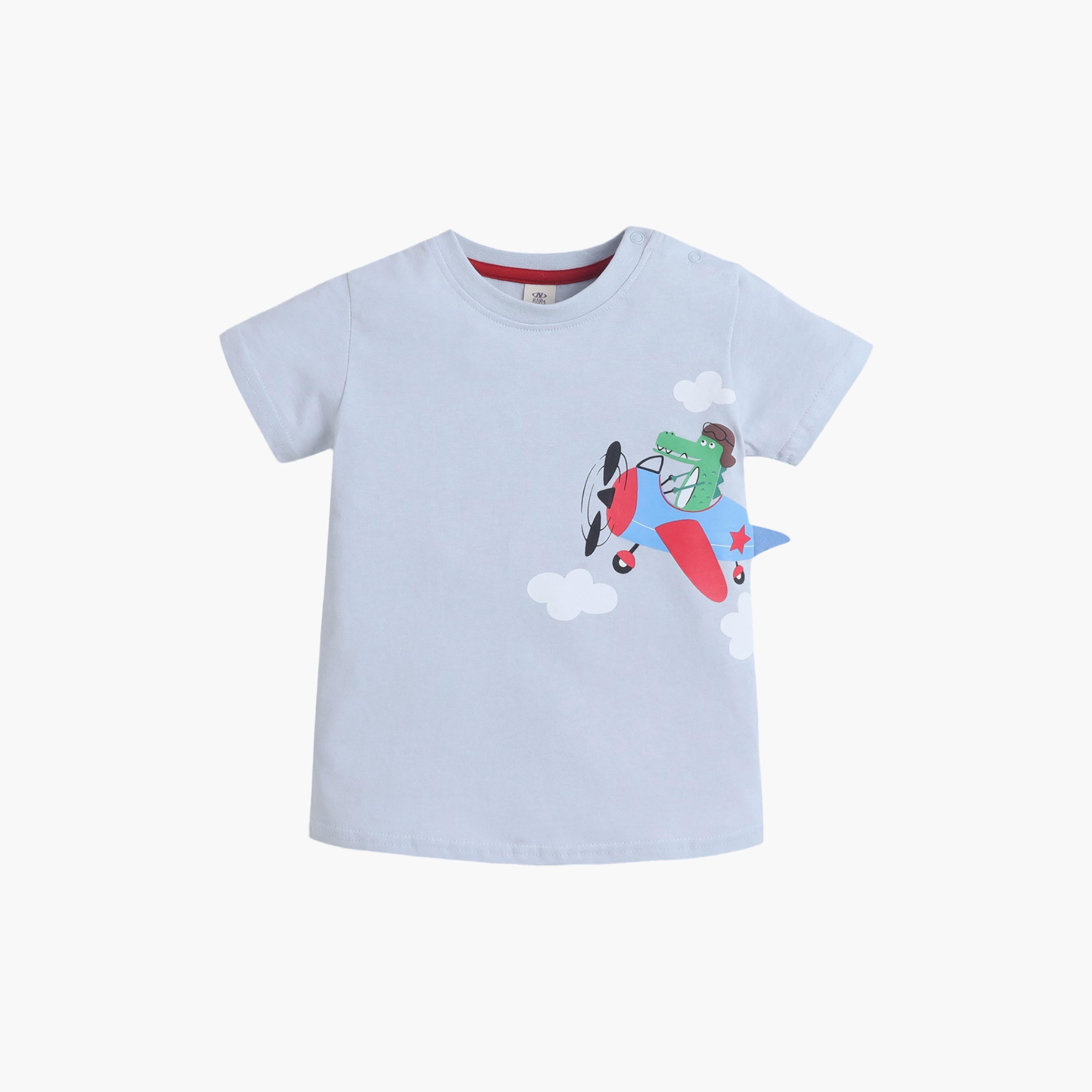 طقم تي شيرت برسومات طائرة وشورت برباط خصر من فيكتور آند جين-boys-clothing-setsandcoords-image-2