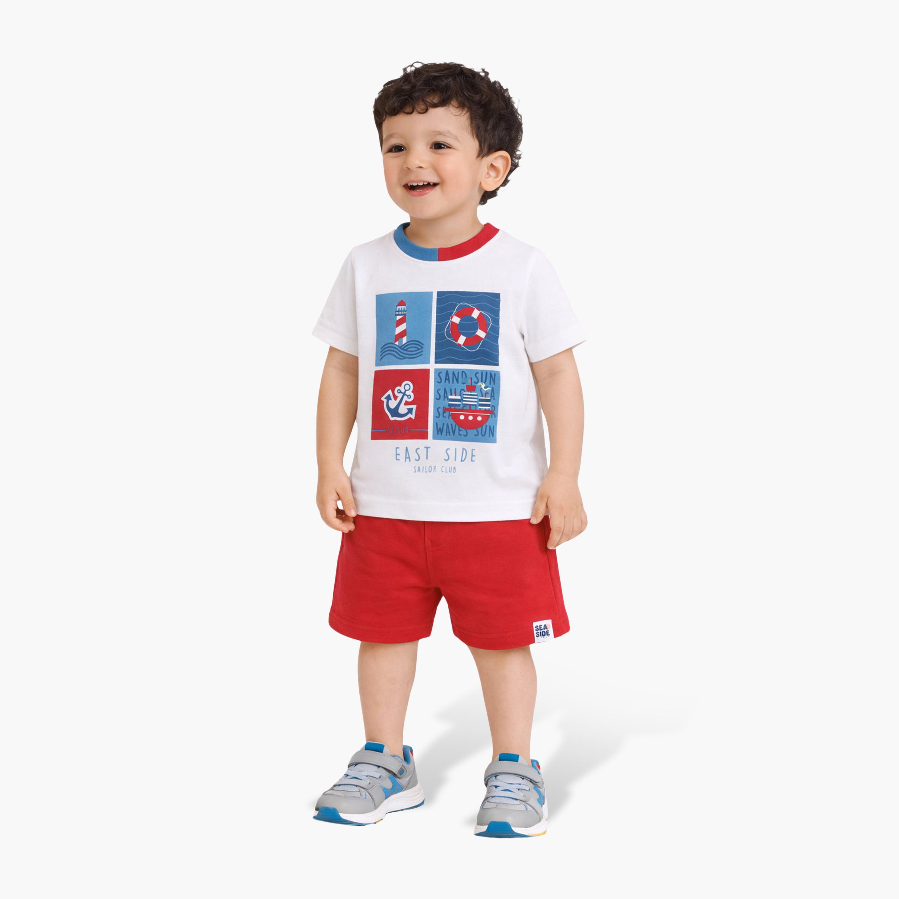 طقم تي شيرت بياقة مستديرة وشورت بطبعة بحرية من فيكتور آند جين-boys-clothing-setsandcoords-image-1