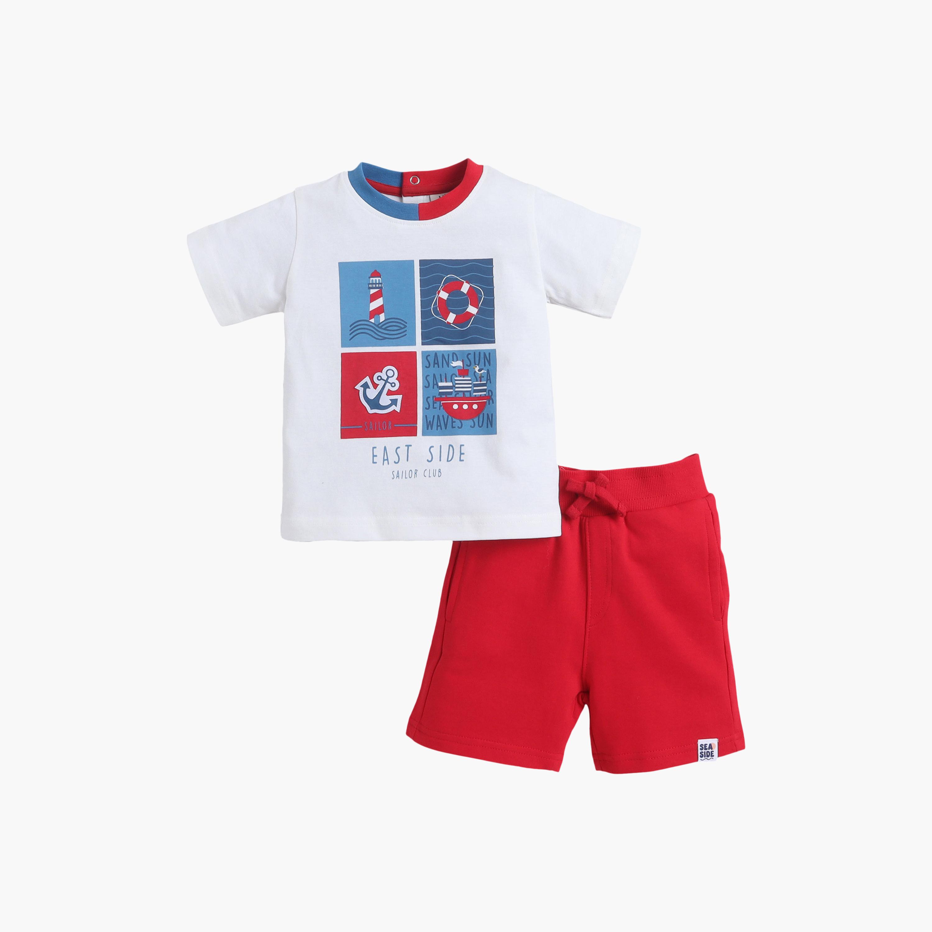 طقم تي شيرت بياقة مستديرة وشورت بطبعة بحرية من فيكتور آند جين-boys-clothing-setsandcoords-image-3