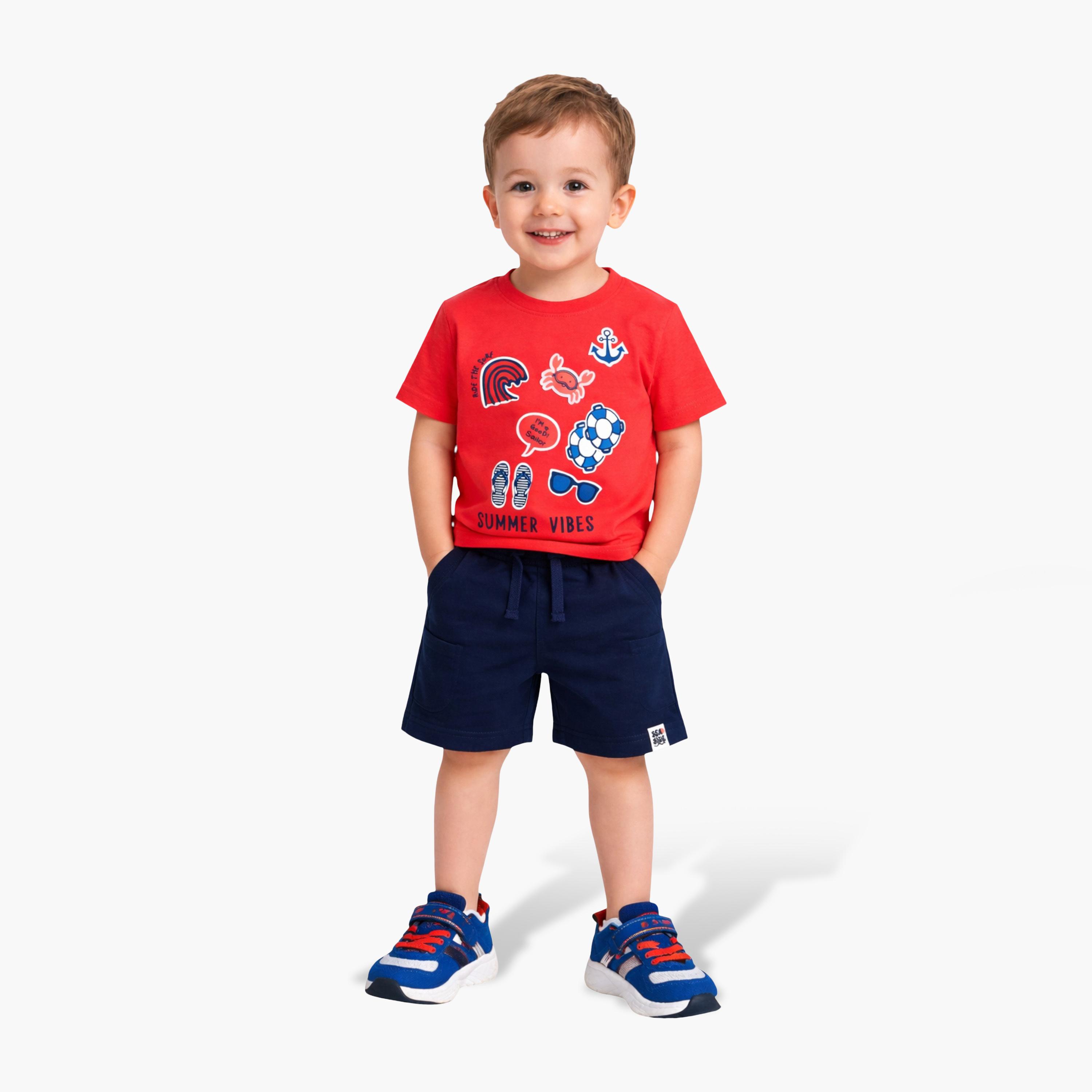 Victor and Jane Summer Vibes Round Neck T-Shirt and Shorts Set-boys-clothing-setsandcoords-image-1