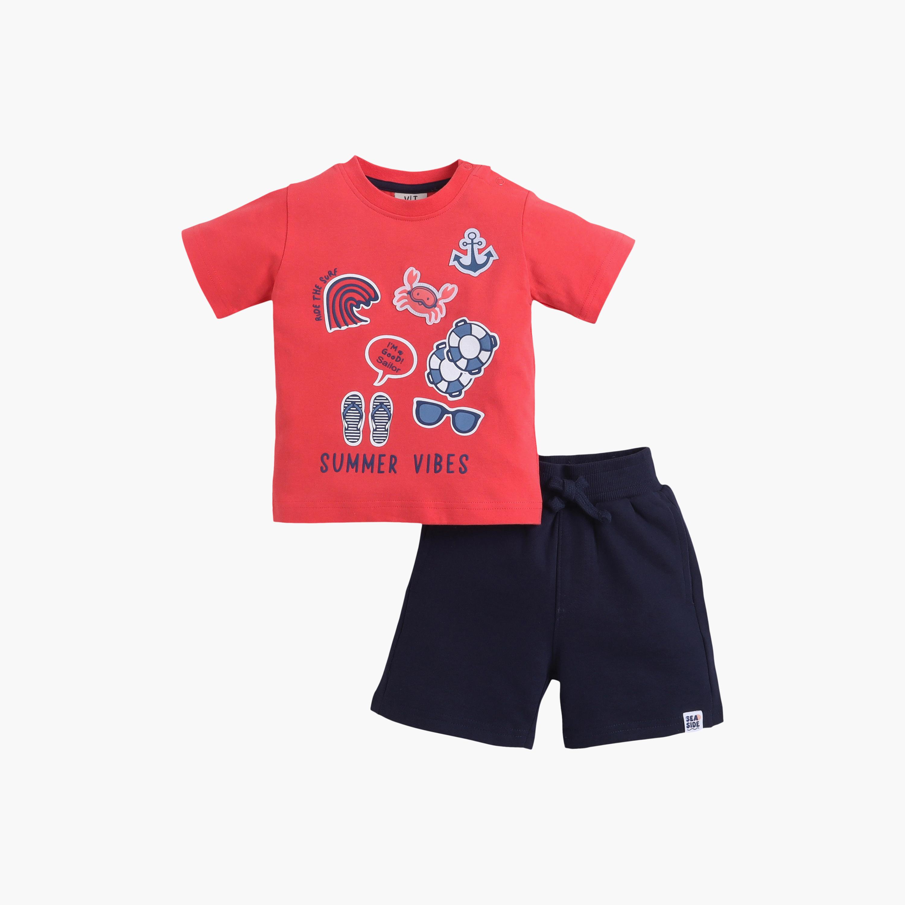 Victor and Jane Summer Vibes Round Neck T-Shirt and Shorts Set-boys-clothing-setsandcoords-image-3