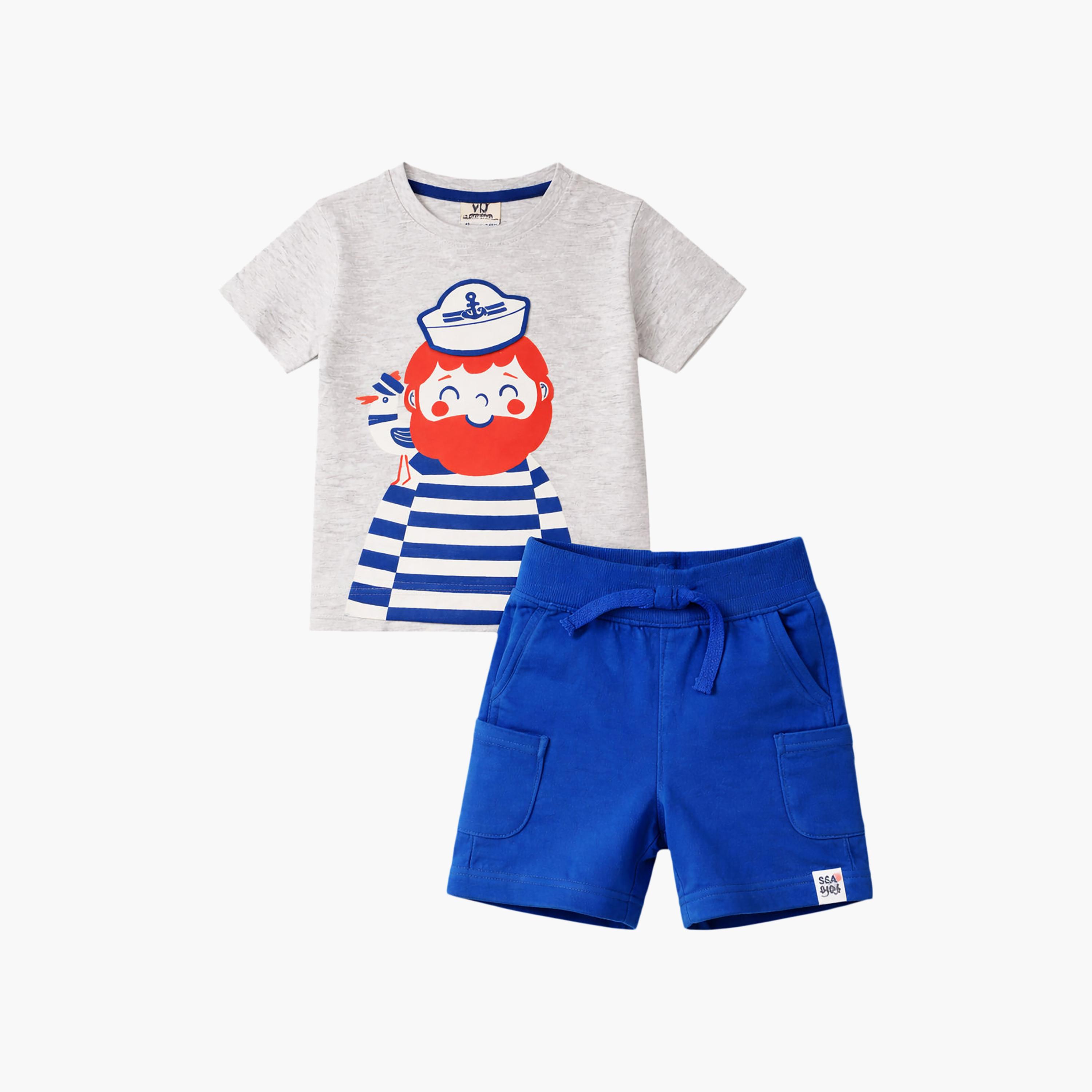 طقم تي شيرت بياقة مستديرة وشورت بطبعة "البحار" من فيكتور آند جين-boys-clothing-setsandcoords-image-3