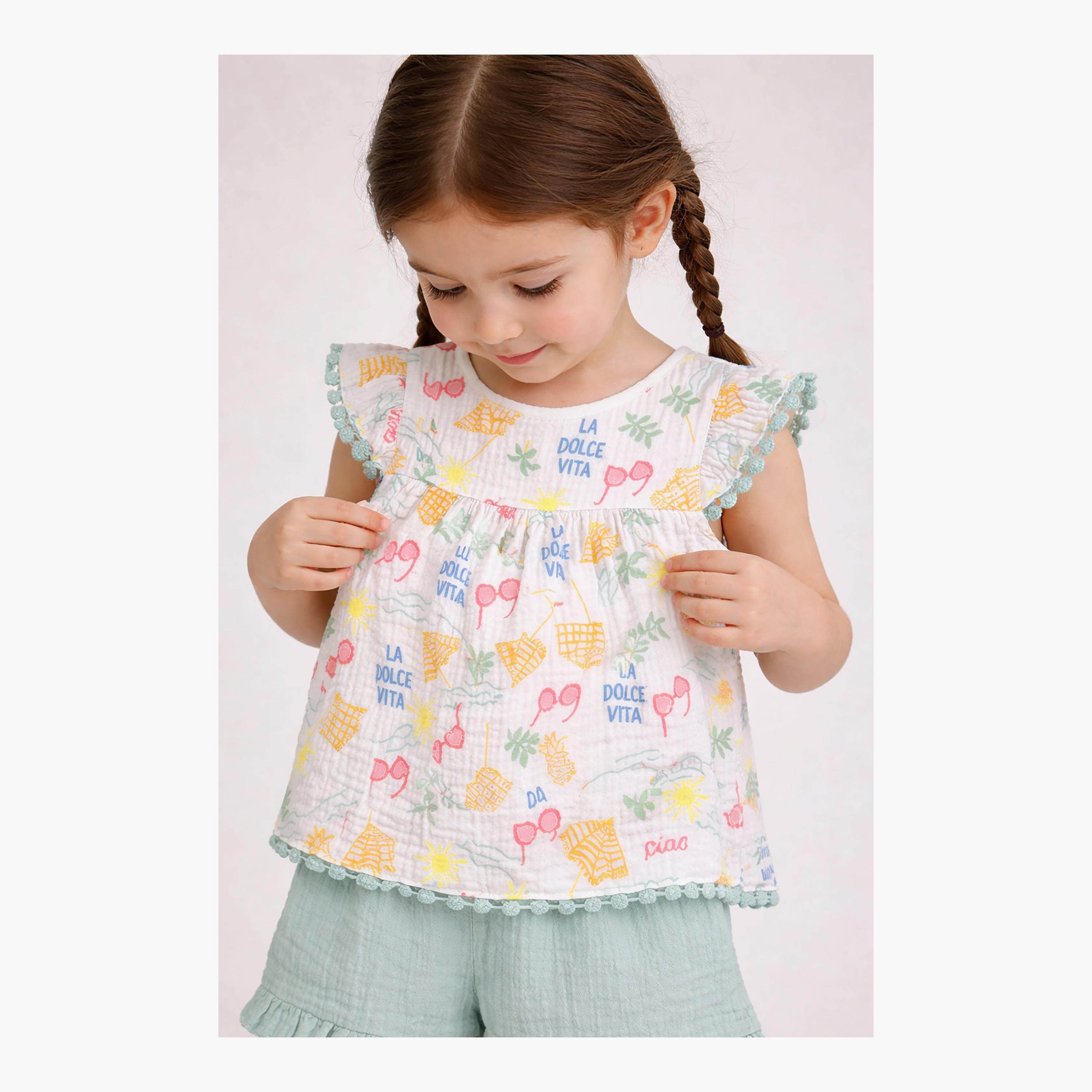 طقم بلوزة بأكمام رفرفة مطبوع وشورت بكشكشة من فيكتور آند جين-baby-girls-clothing-setsandcoords-image-4