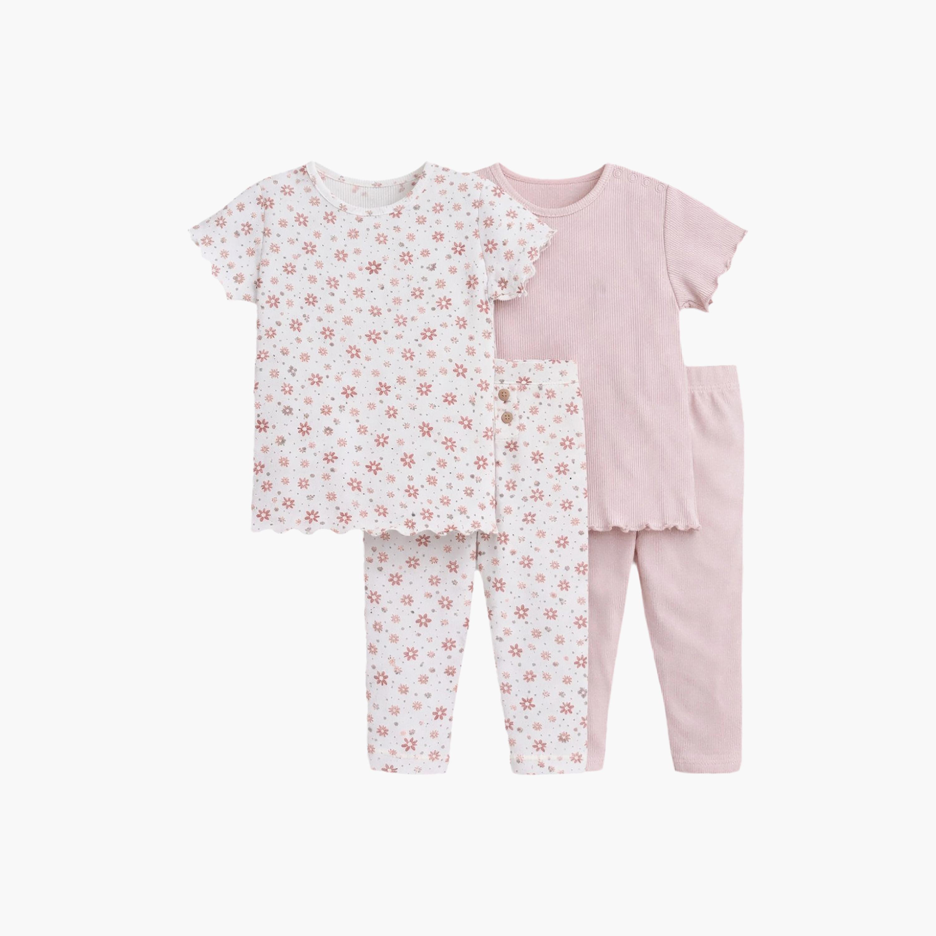 Victor and Jane 2-Piece Printed Short Sleeves Rib T-Shirt with 2-Piece Rib Leggings Set-baby-girls-clothing-setsandcoords-image-1