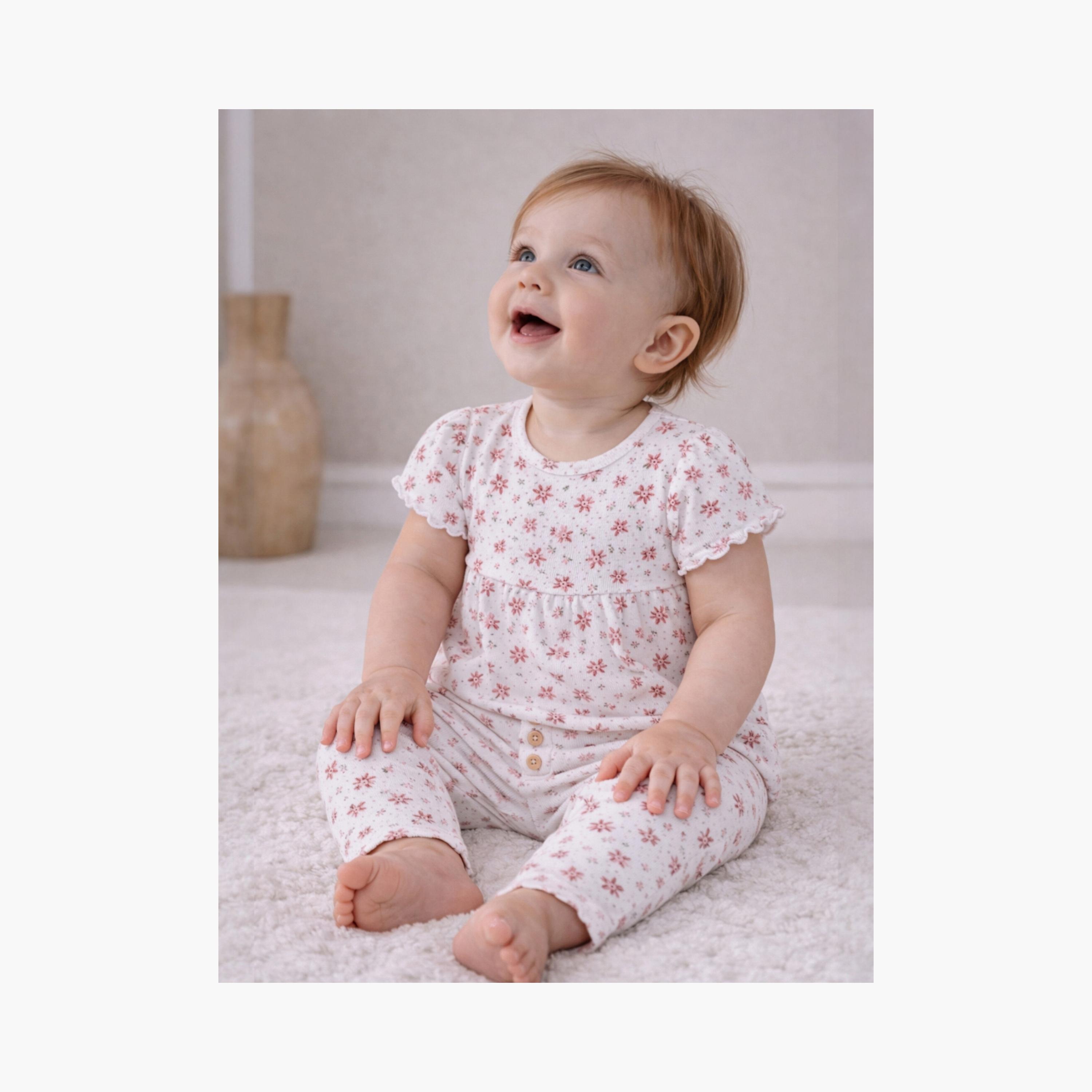 Victor and Jane 2-Piece Printed Short Sleeves Rib T-Shirt with 2-Piece Rib Leggings Set-baby-girls-clothing-setsandcoords-image-2