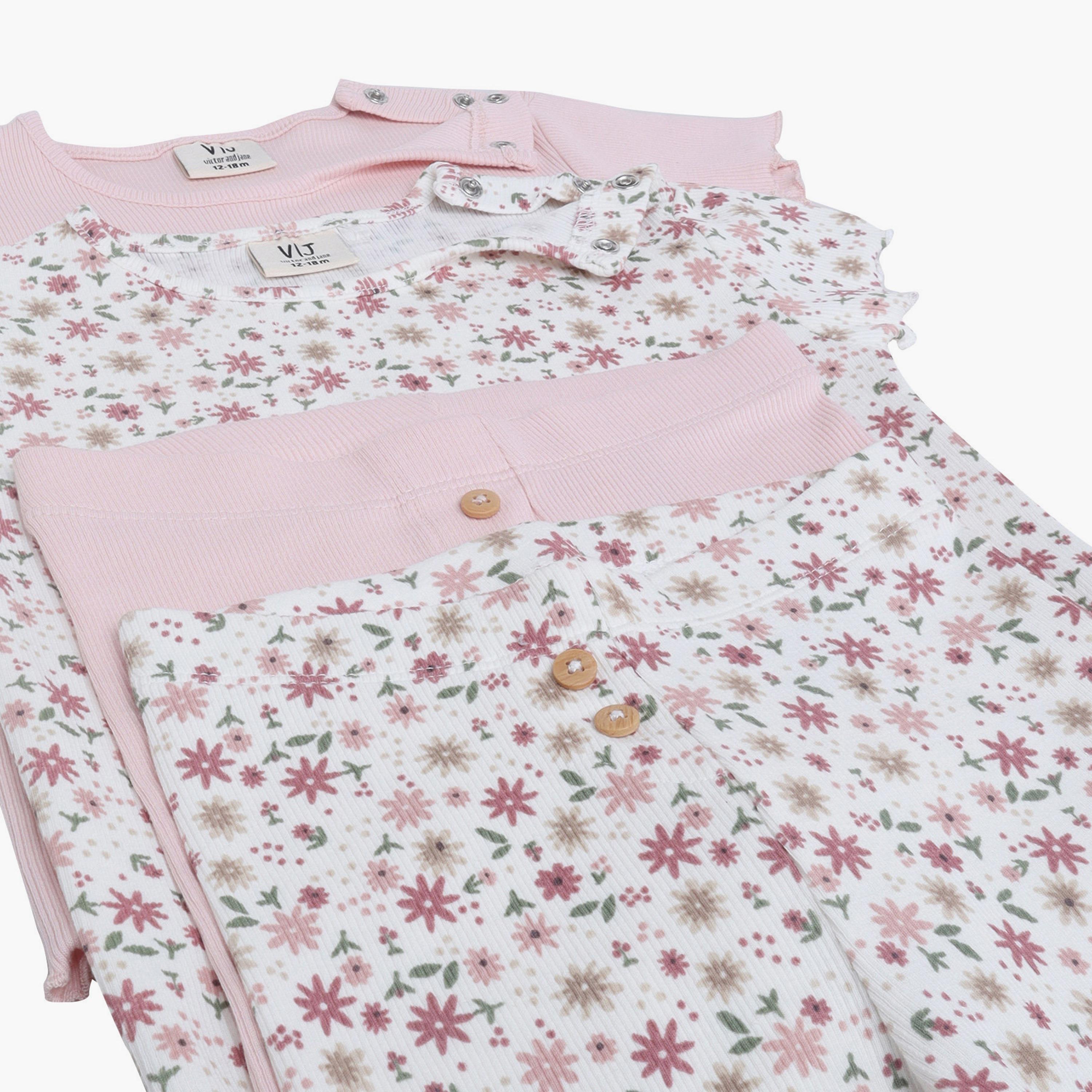 Victor and Jane 2-Piece Printed Short Sleeves Rib T-Shirt with 2-Piece Rib Leggings Set-baby-girls-clothing-setsandcoords-image-6
