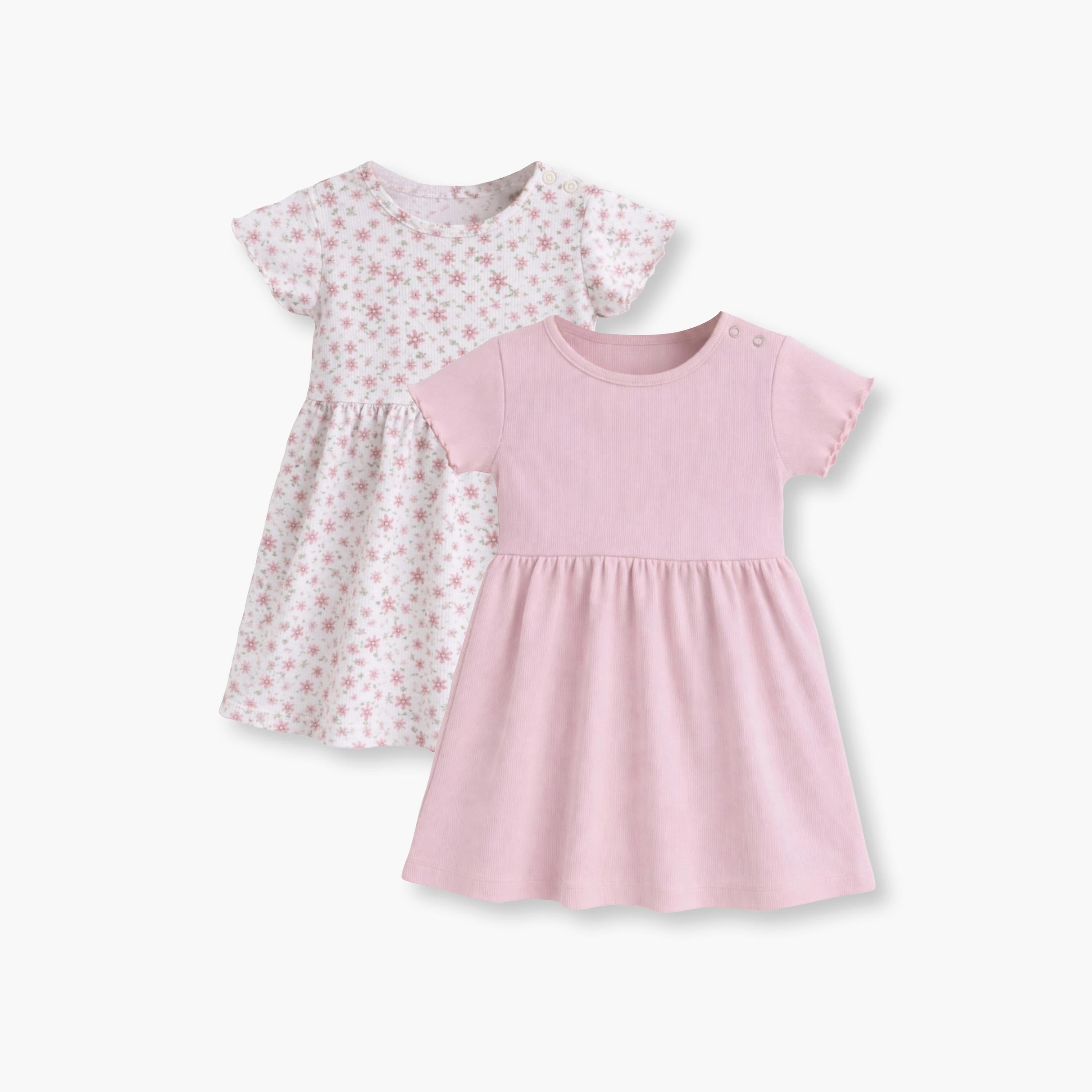 طقم فستان بطبعة زهور وتصميم مخطط قطعتين من فيكتور آند جين-baby-girls-clothing-dressesandjumpsuits-image-1