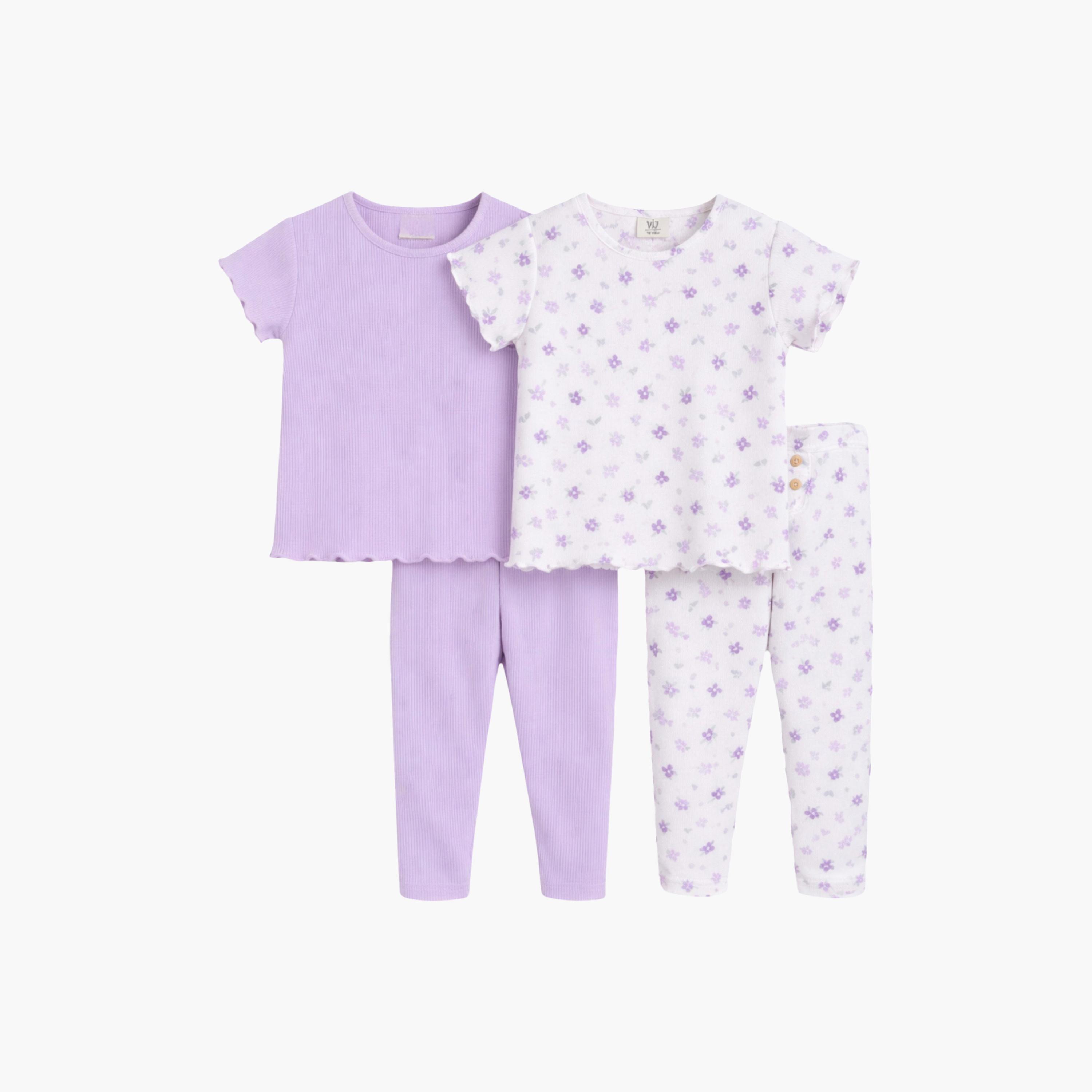Victor and Jane 2-Piece Printed Short Sleeves Rib T-Shirt with 2-Piece Rib Leggings Set-baby-girls-clothing-setsandcoords-image-1