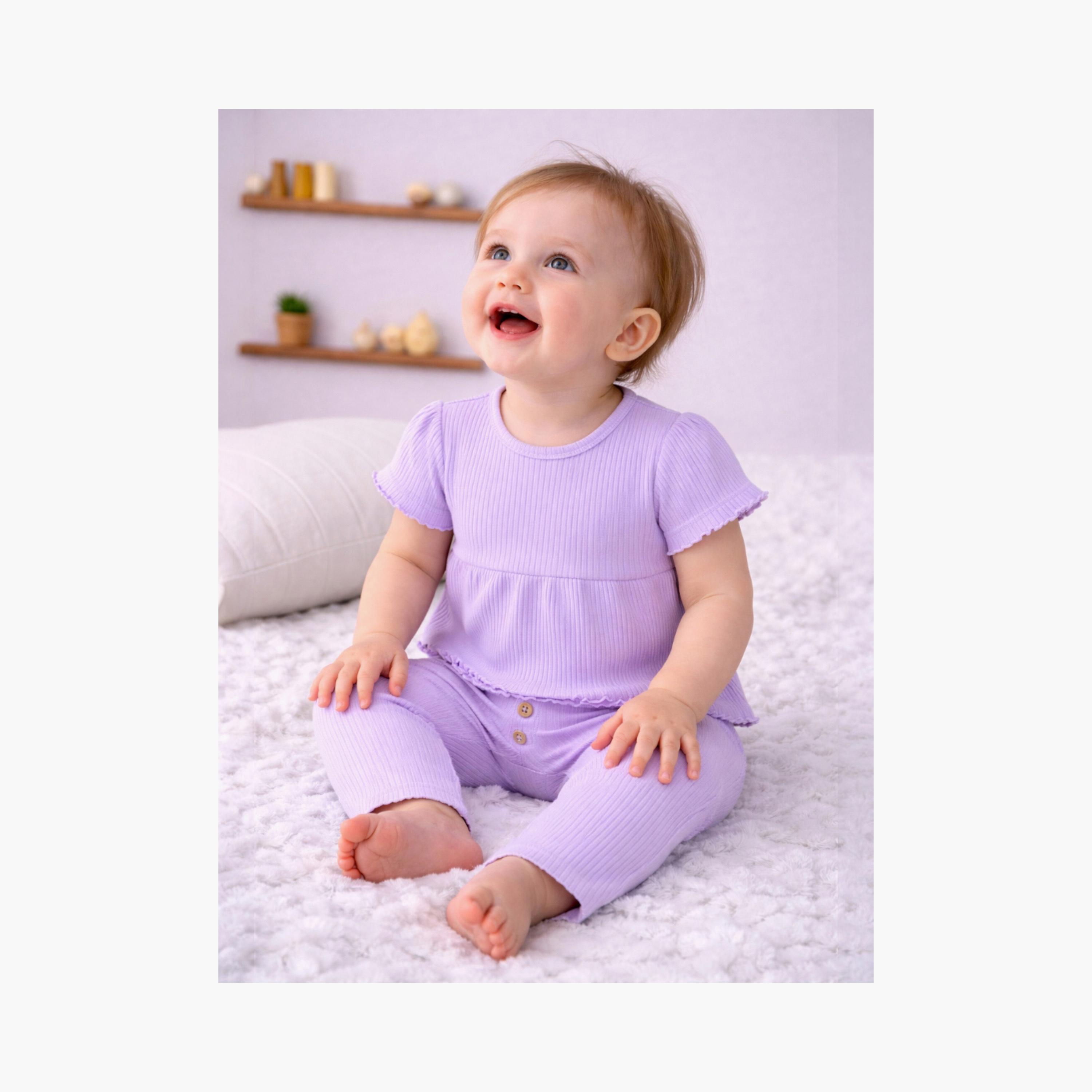 Victor and Jane 2-Piece Printed Short Sleeves Rib T-Shirt with 2-Piece Rib Leggings Set-baby-girls-clothing-setsandcoords-image-3