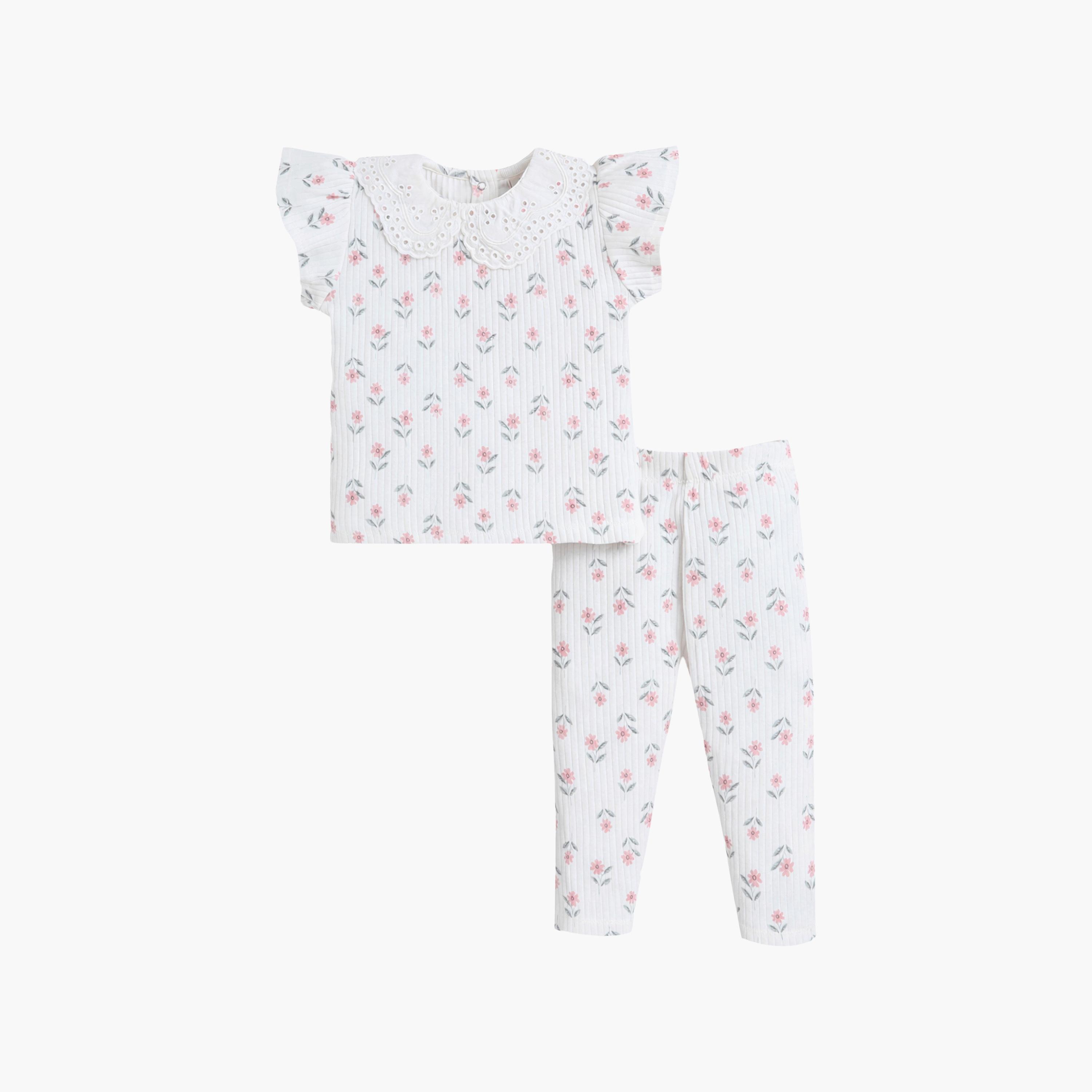 Victor and Jane 2-Piece Printed Short Sleeves T-Shirt with 2-Piece Leggings Set-baby-girls-clothing-setsandcoords-image-2