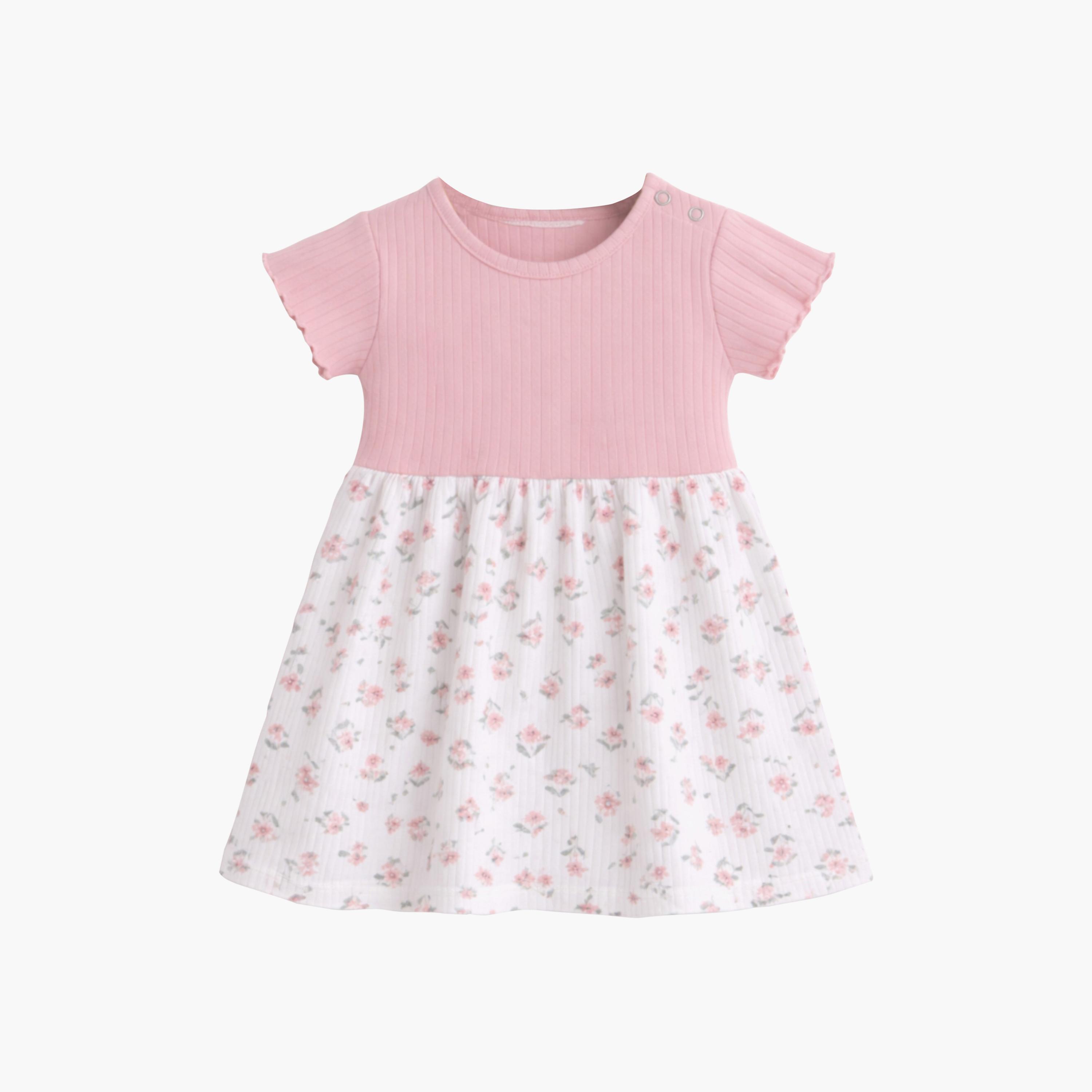 Victor and Jane Short Sleeves Drop Needle Dress with Floral Skirt-baby-girls-clothing-dressesandjumpsuits-image-1