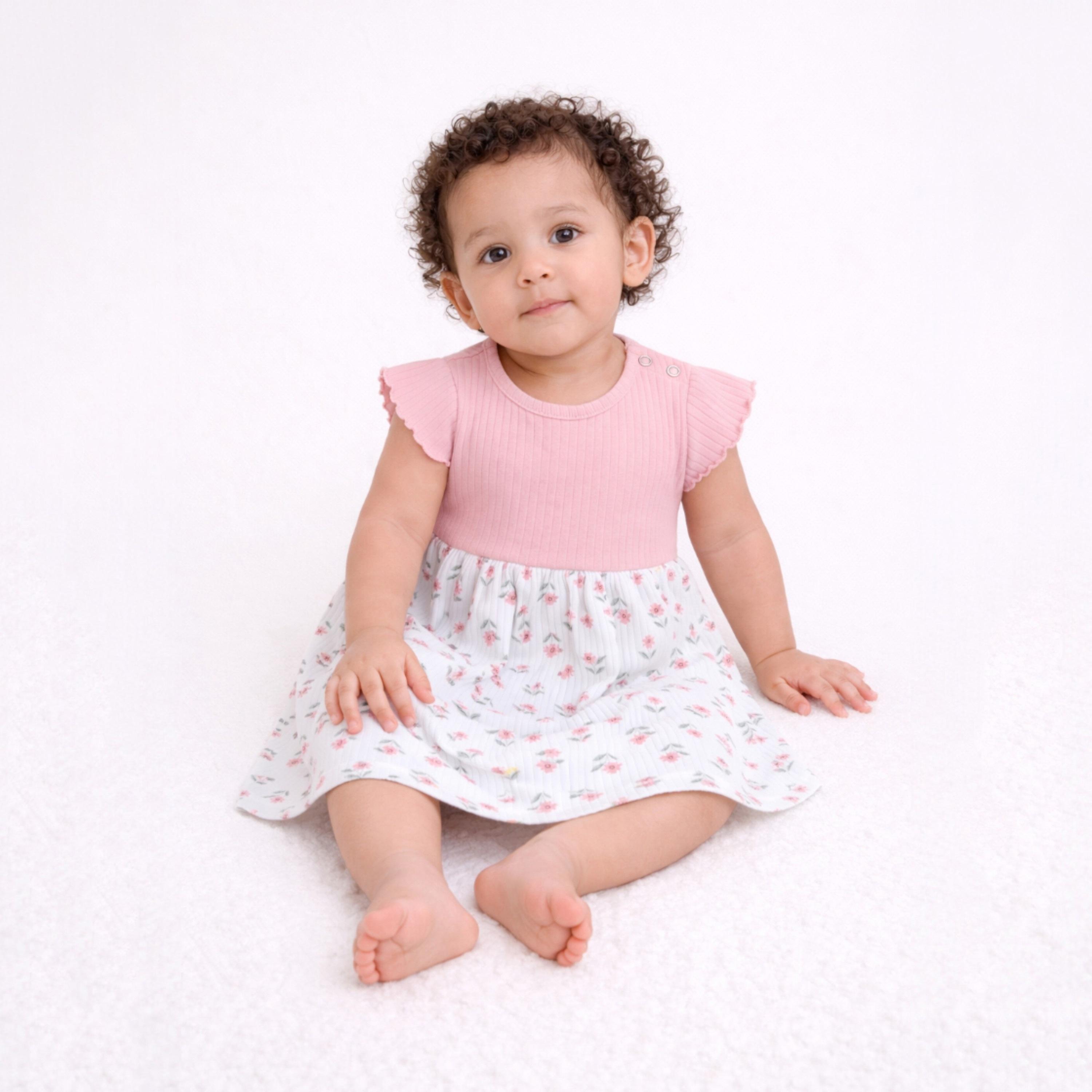 Victor and Jane Short Sleeves Drop Needle Dress with Floral Skirt-baby-girls-clothing-dressesandjumpsuits-image-2