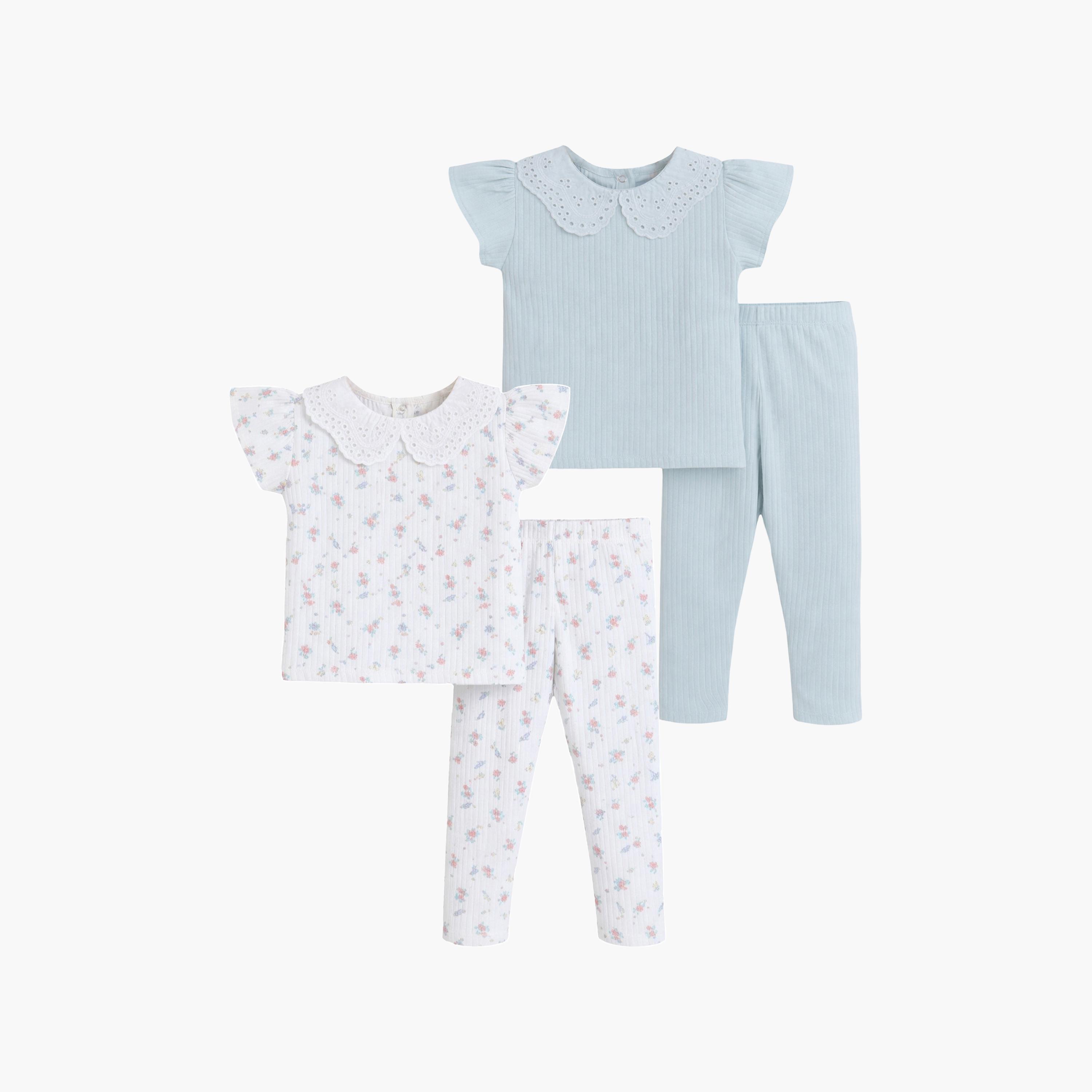 Victor and Jane 4-Piece Short Sleeves Floral Printed T-Shirts & Leggings Set-baby-girls-clothing-setsandcoords-image-1