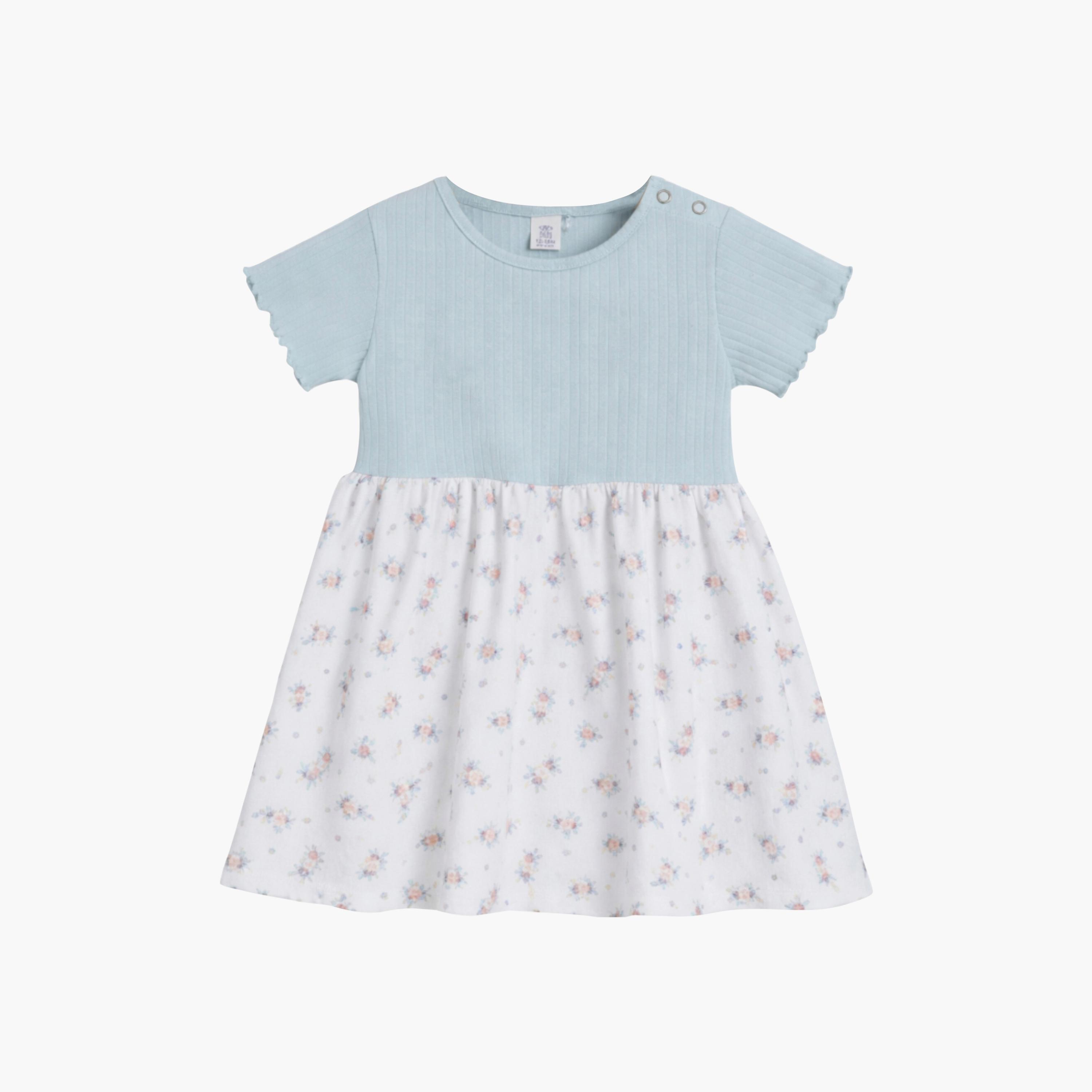 فستان بأكمام قصيرة بتصميم "دروب نيدل" مع تنورة مطبوعة بالزهور من فيكتور آند جين-baby-girls-clothing-dressesandjumpsuits-image-1
