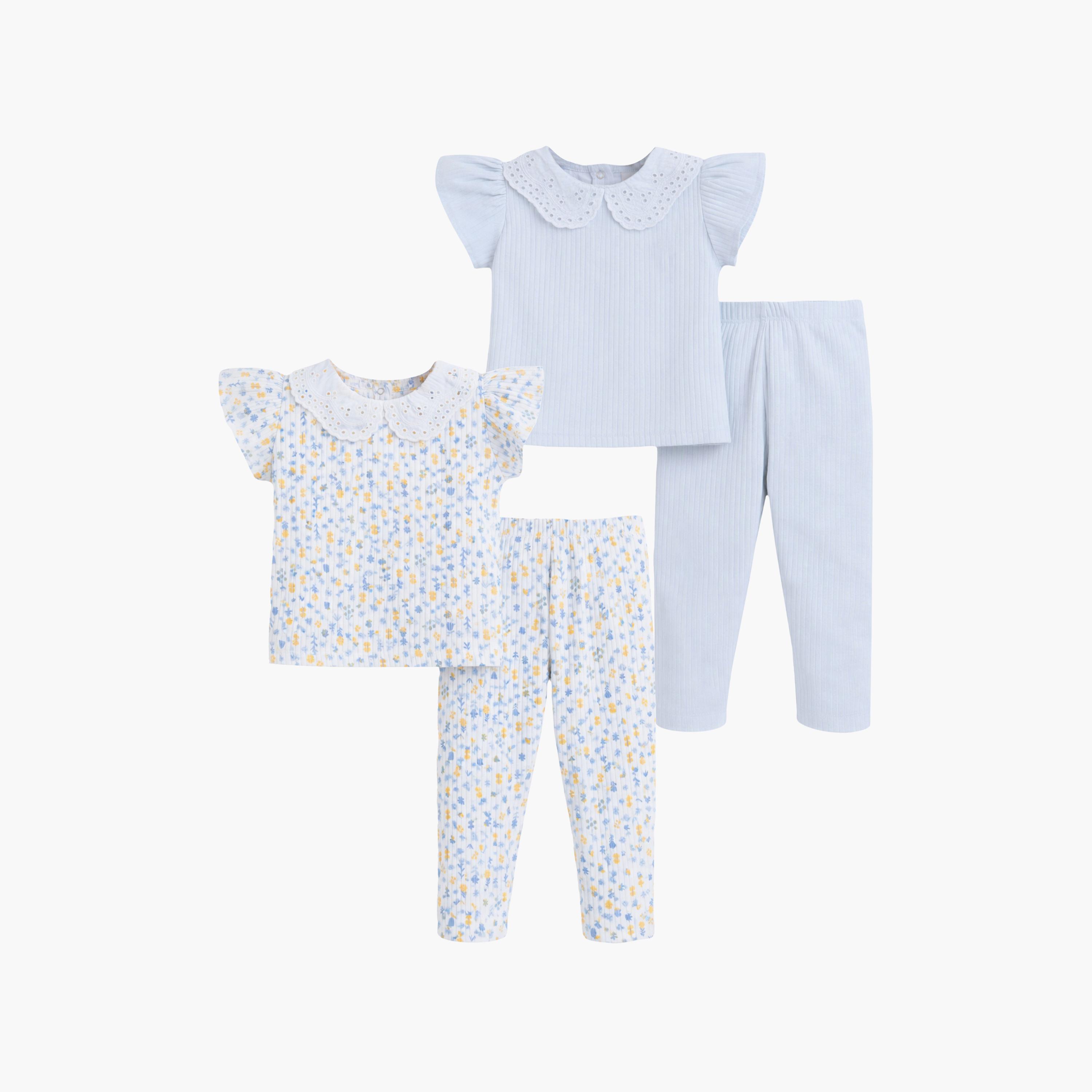 Victor and Jane 4-Piece Short Sleeves Floral Printed T-Shirts & Leggings Set-baby-girls-clothing-setsandcoords-image-1