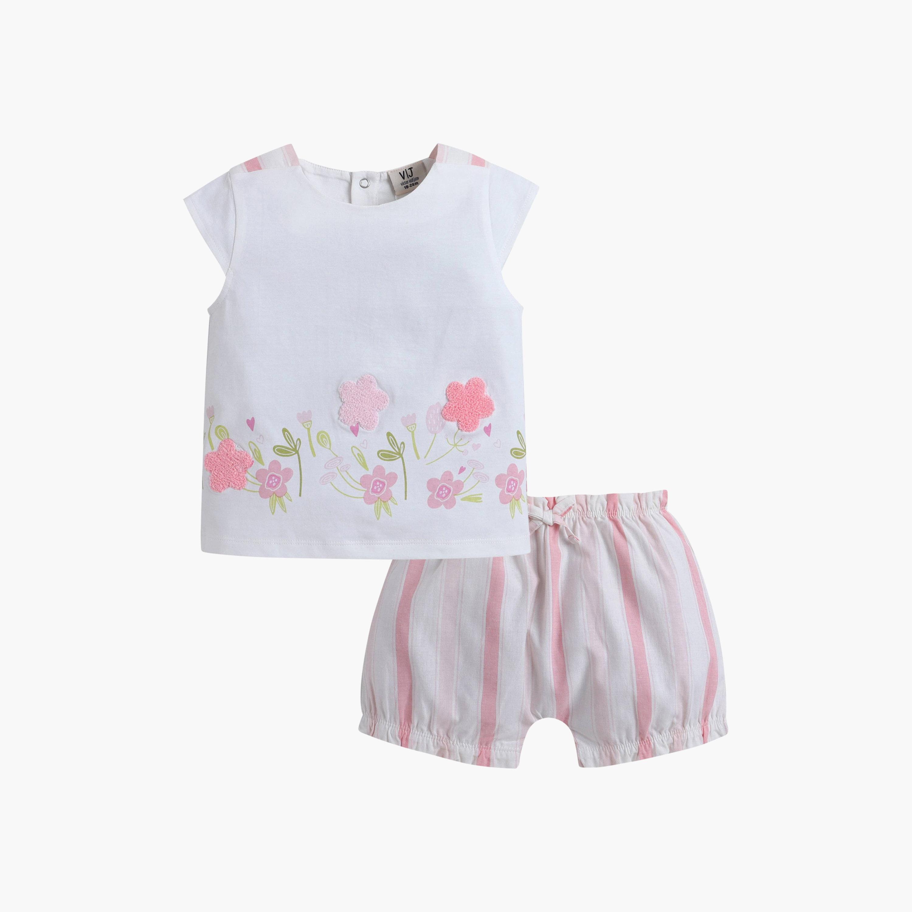 طقم توب بطبعة زهور بدون أكمام وشورت مخطط من فيكتور آند جين-baby-girls-clothing-setsandcoords-image-4