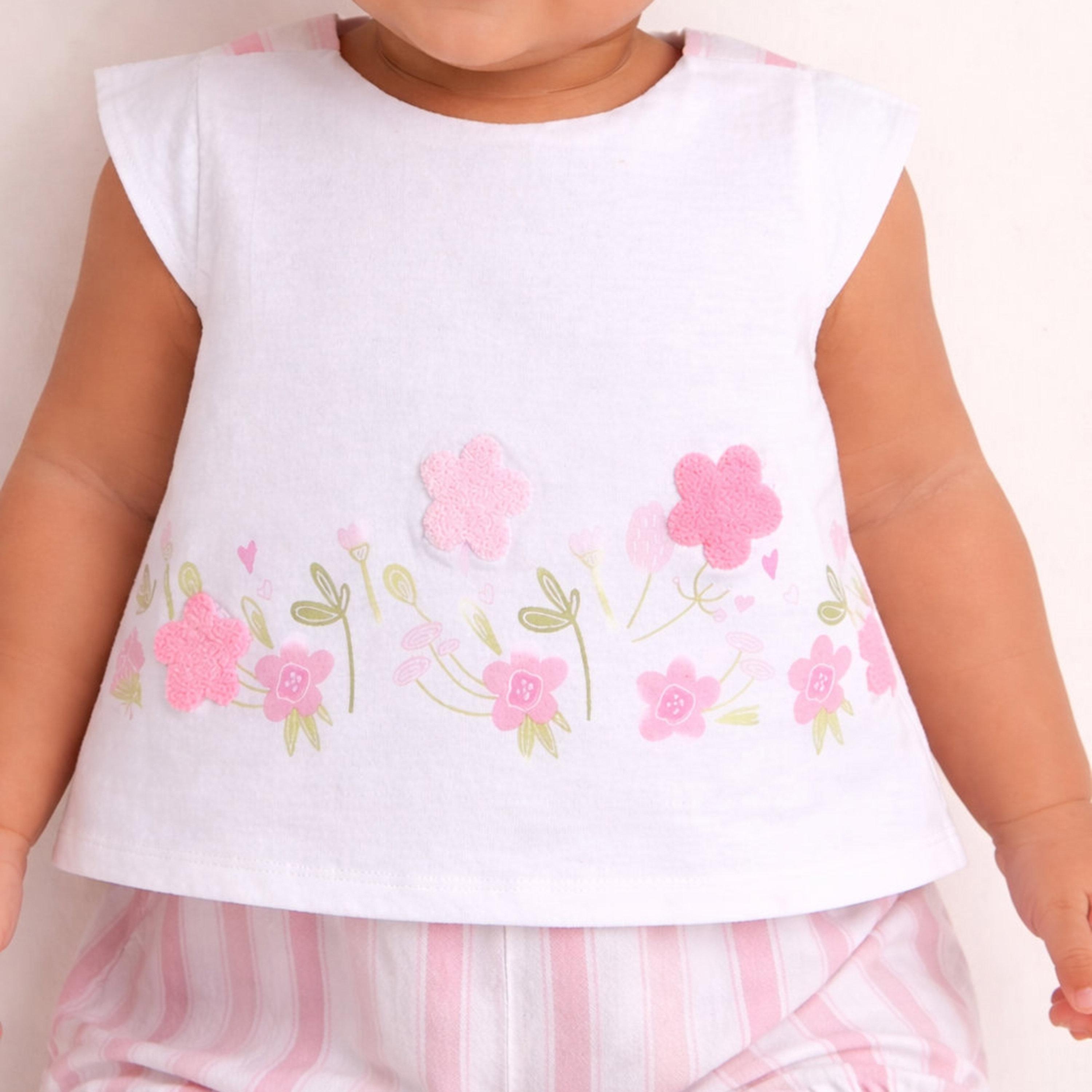 طقم توب بطبعة زهور بدون أكمام وشورت مخطط من فيكتور آند جين-baby-girls-clothing-setsandcoords-image-7