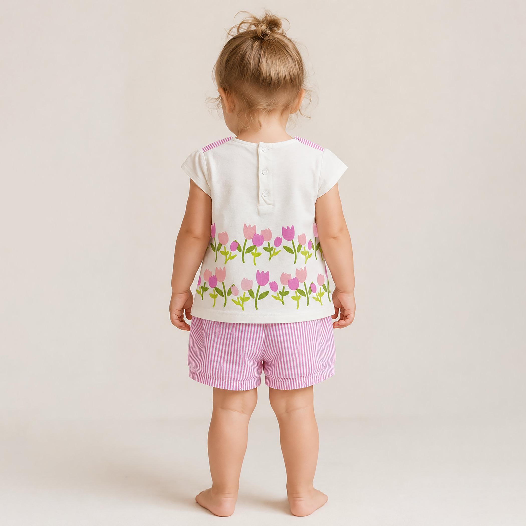 طقم توب بطبعة زهور التيوليب وأكمام كاب وشورت مخطط من فيكتور آند جين-baby-girls-clothing-setsandcoords-image-2