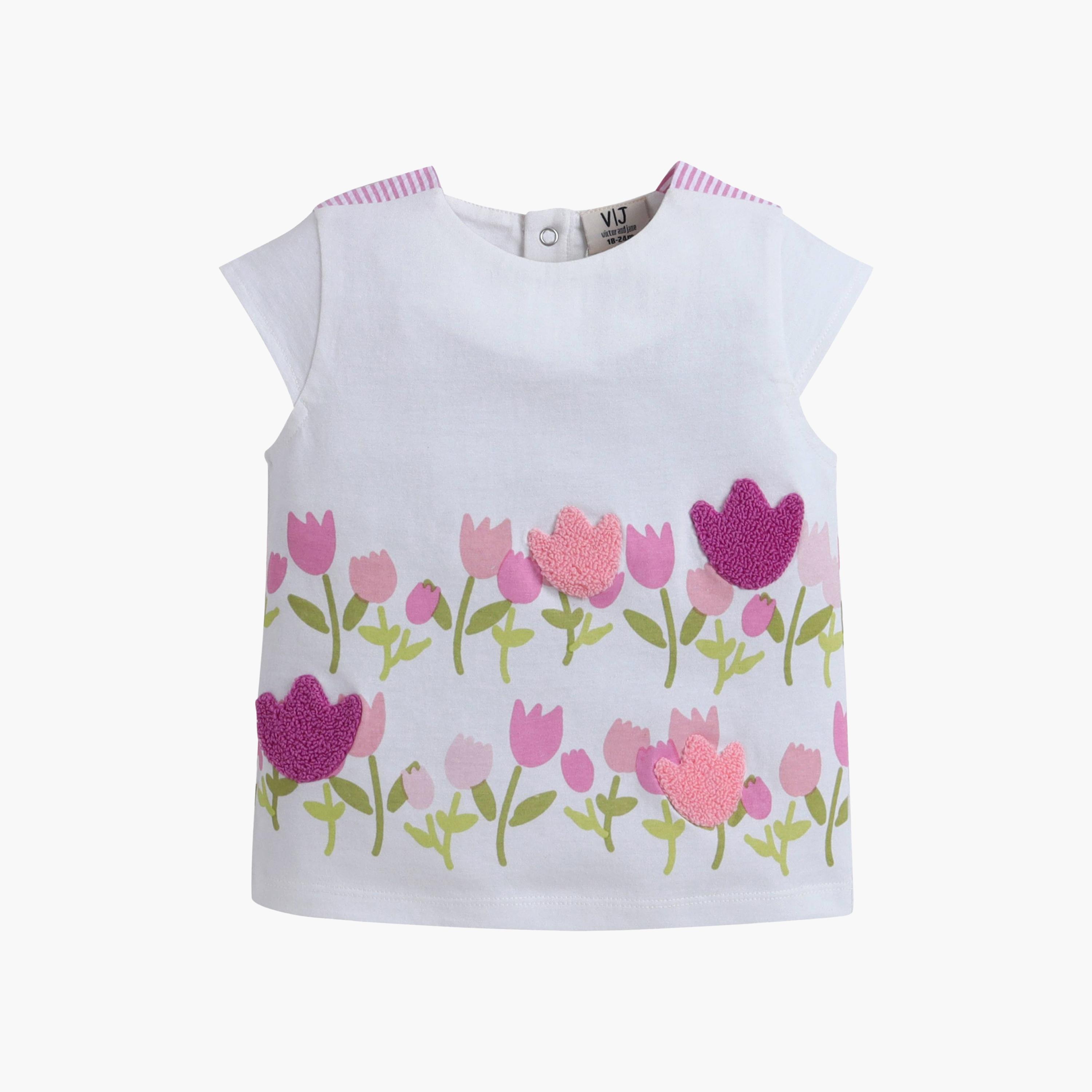 طقم توب بطبعة زهور التيوليب وأكمام كاب وشورت مخطط من فيكتور آند جين-baby-girls-clothing-setsandcoords-image-5