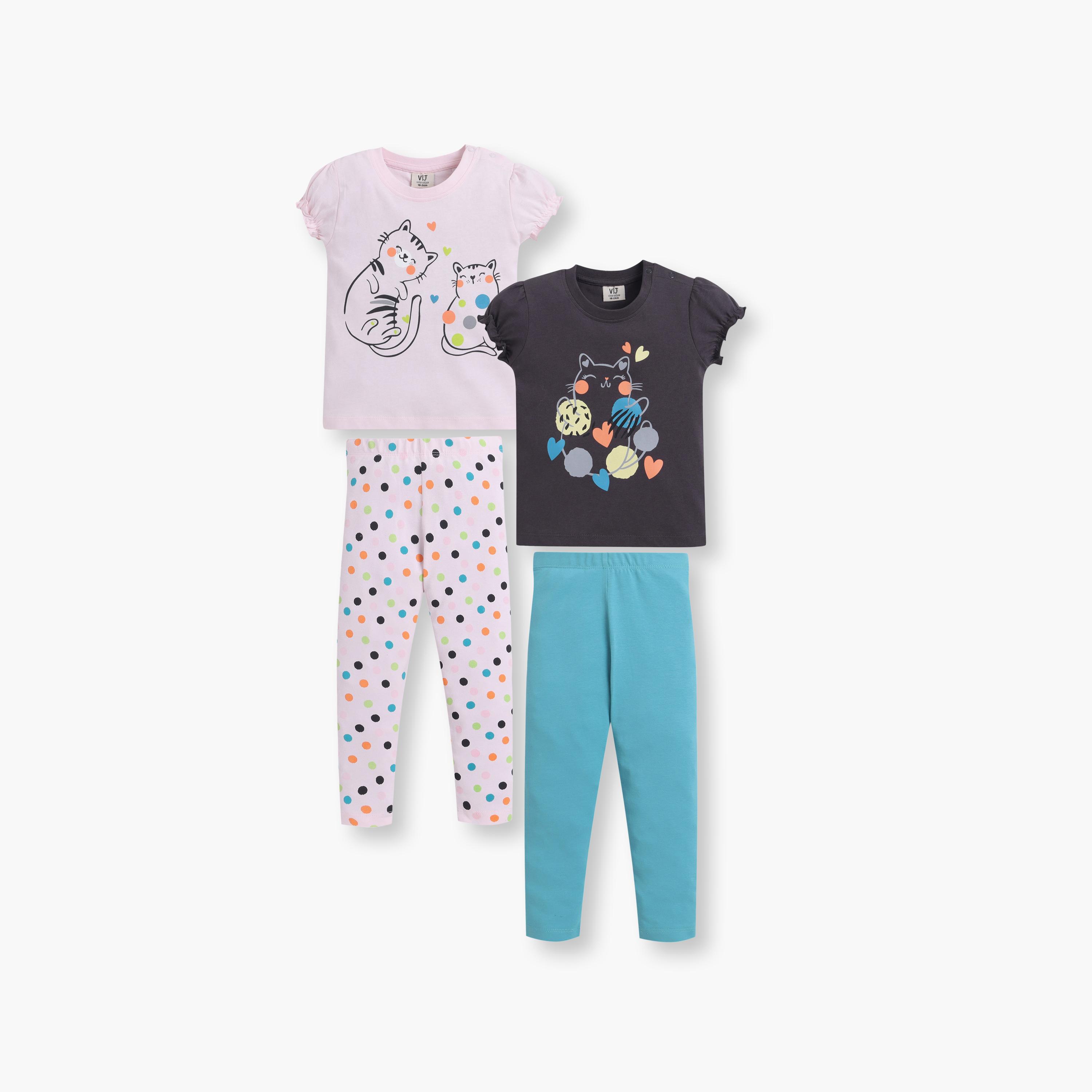 Victor and Jane 4-Piece Printed T-Shirt & Leggings Set-baby-girls-clothing-setsandcoords-image-1
