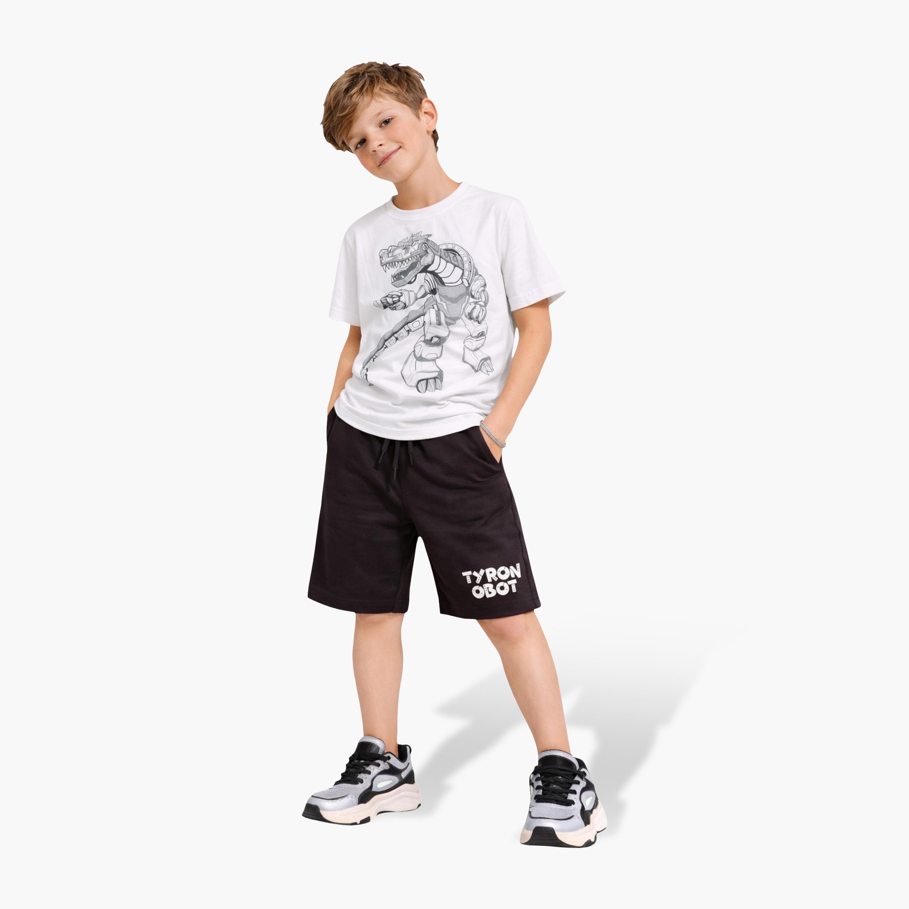 طقم تي شيرت برسومات ديناصور وشورت أسود من فيكتور آند جين-boys-clothing-setsandcoords-image-1