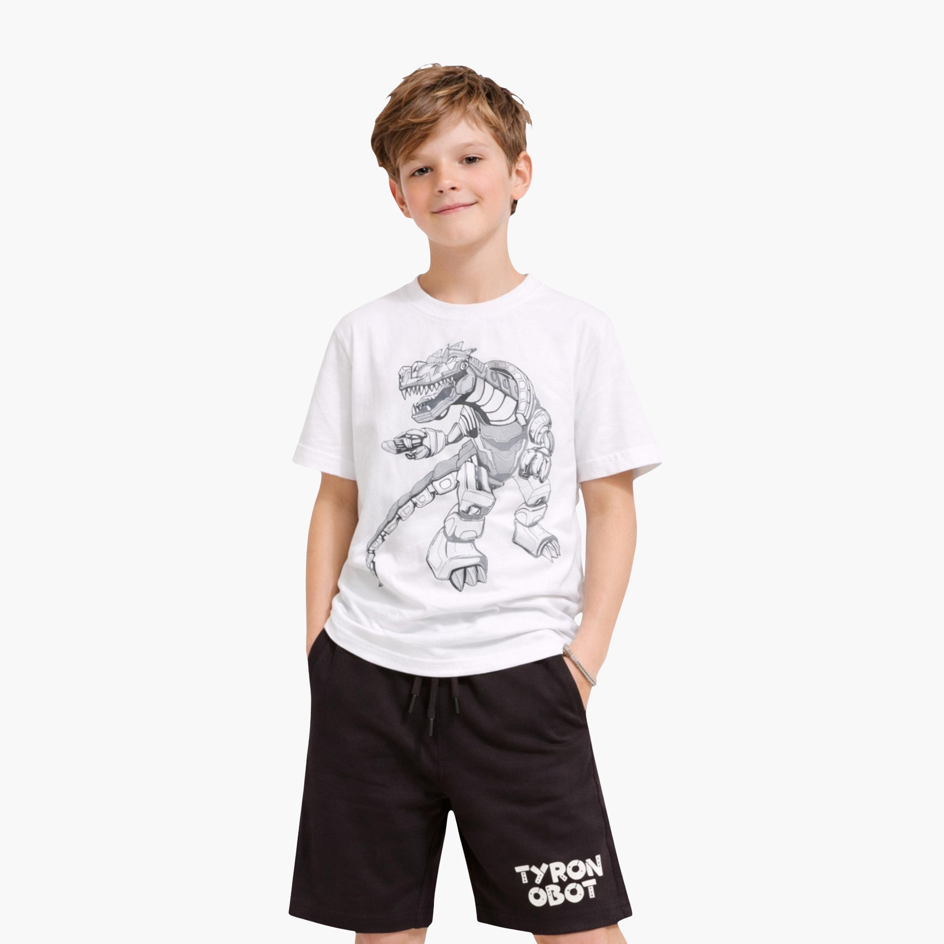 طقم تي شيرت برسومات ديناصور وشورت أسود من فيكتور آند جين-boys-clothing-setsandcoords-image-3