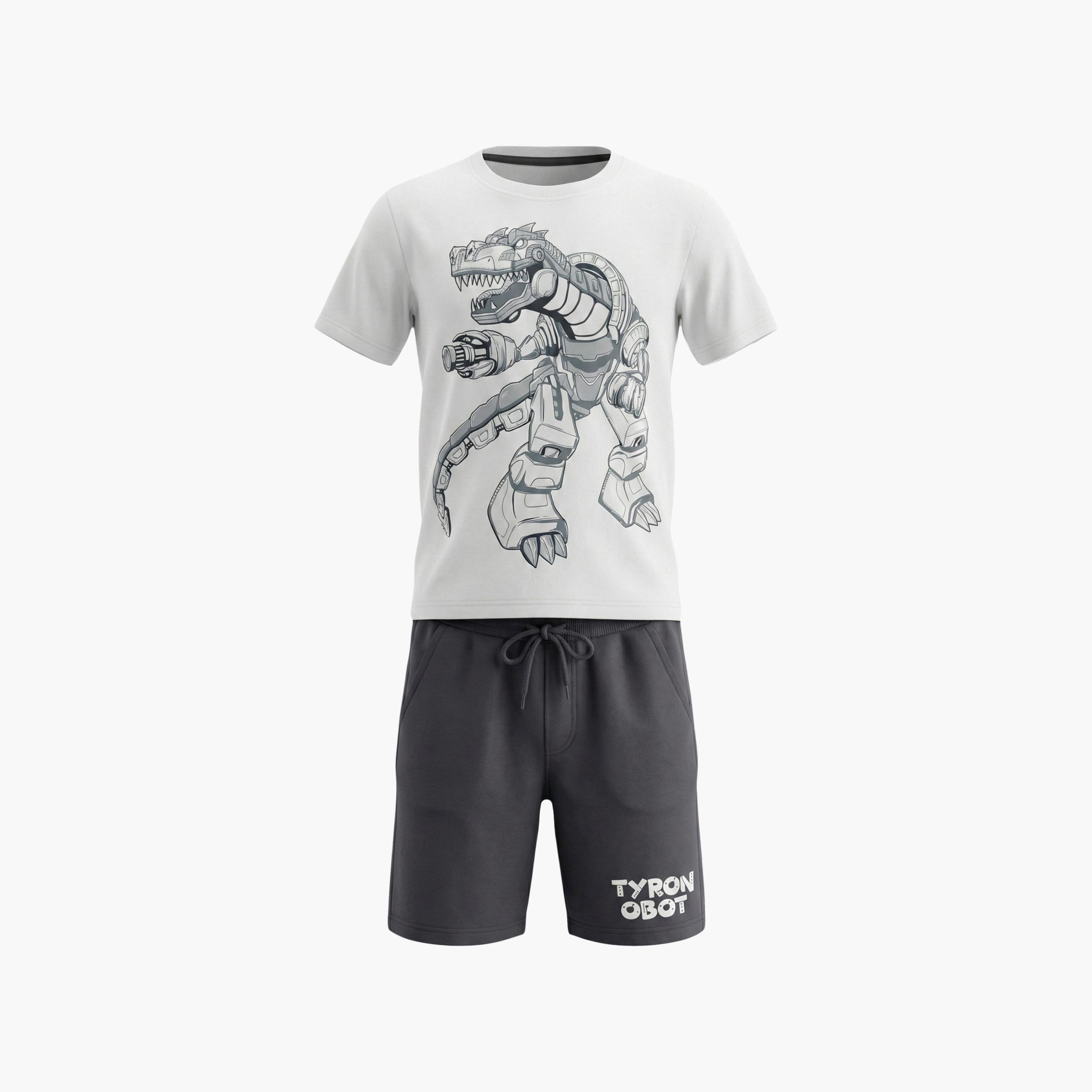 طقم تي شيرت برسومات ديناصور وشورت أسود من فيكتور آند جين-boys-clothing-setsandcoords-image-4