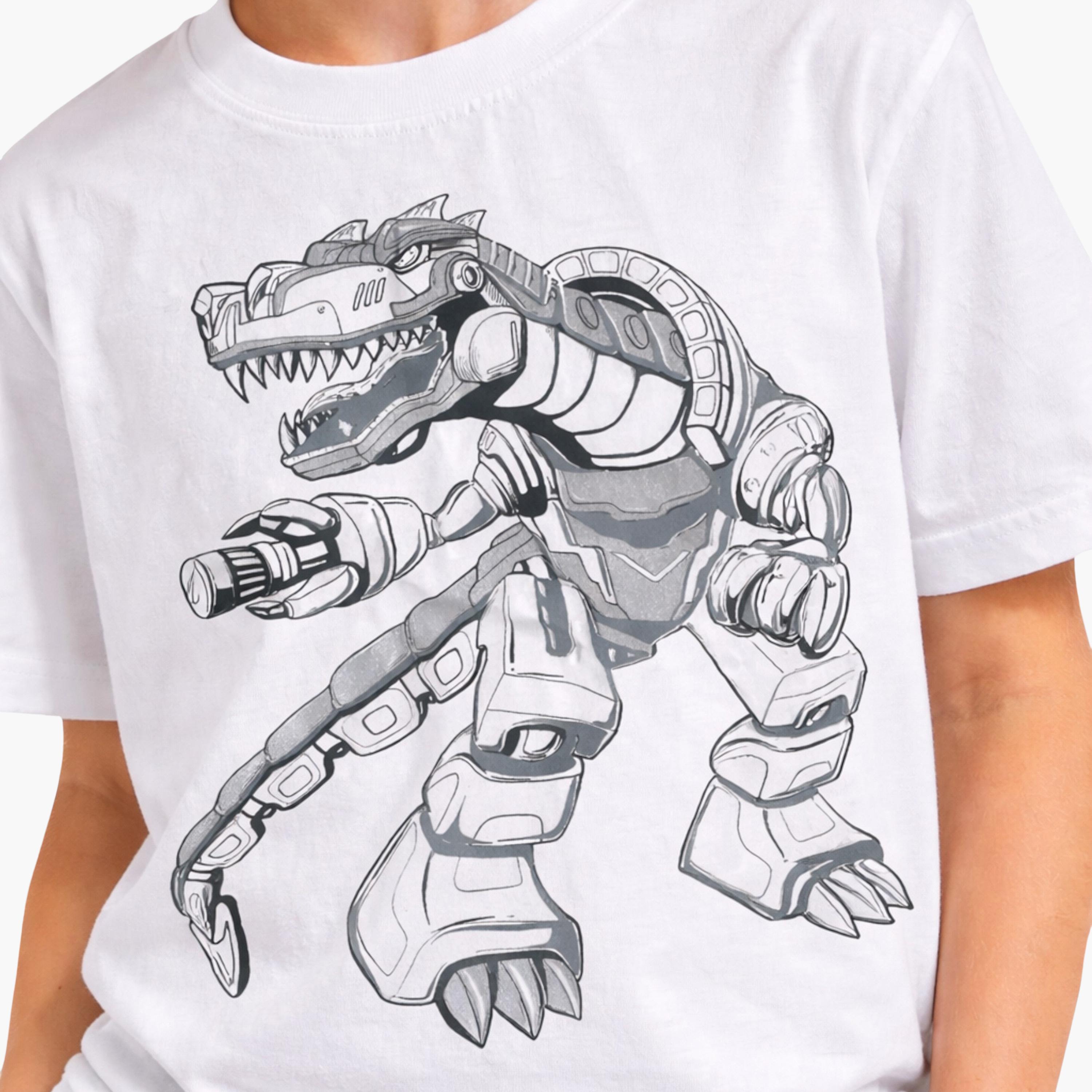 طقم تي شيرت برسومات ديناصور وشورت أسود من فيكتور آند جين-boys-clothing-setsandcoords-image-5