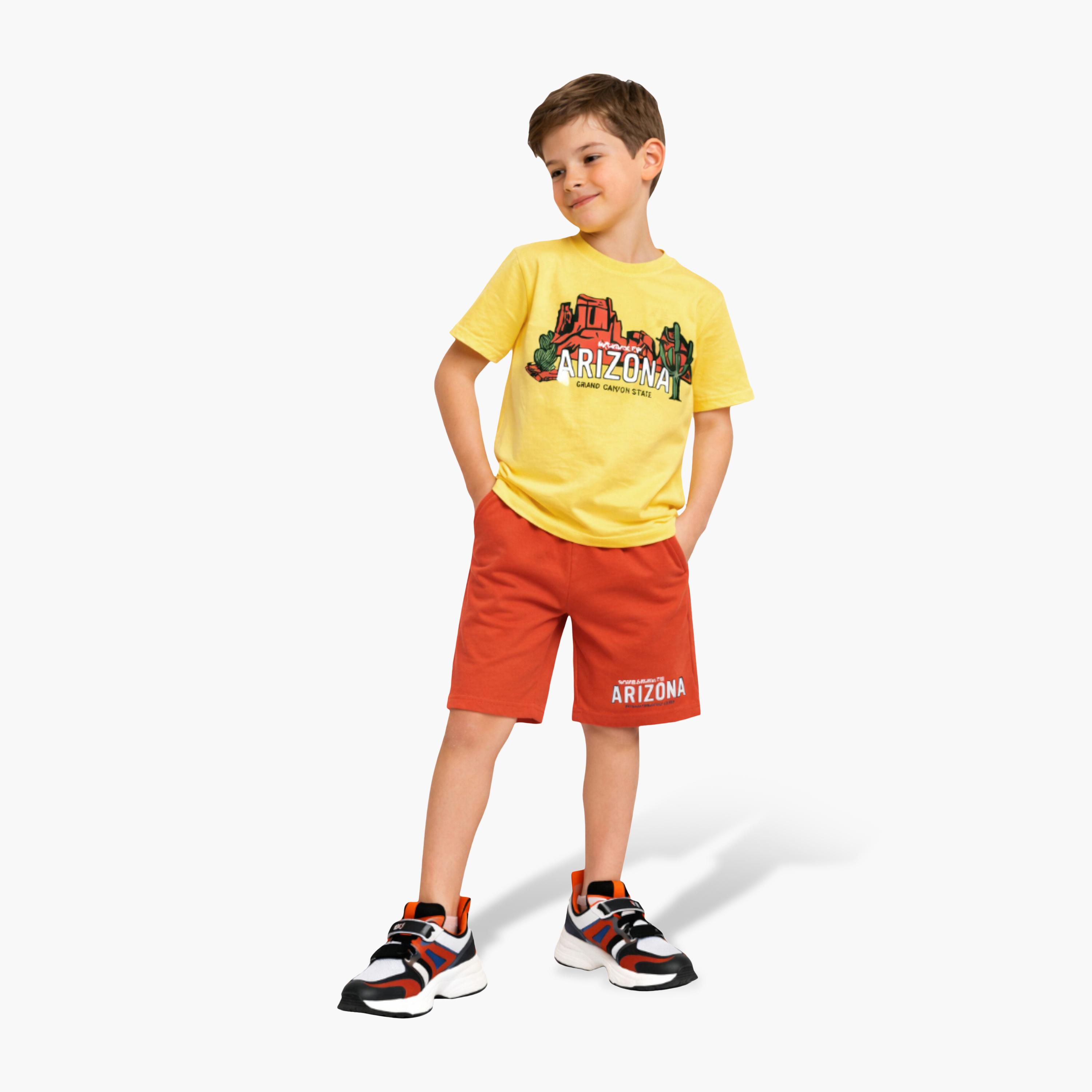 Victor and Jane Arizona Graphic T-Shirt & Rust Orange Shorts Set-baby-boys-clothing-setsandcoords-image-1
