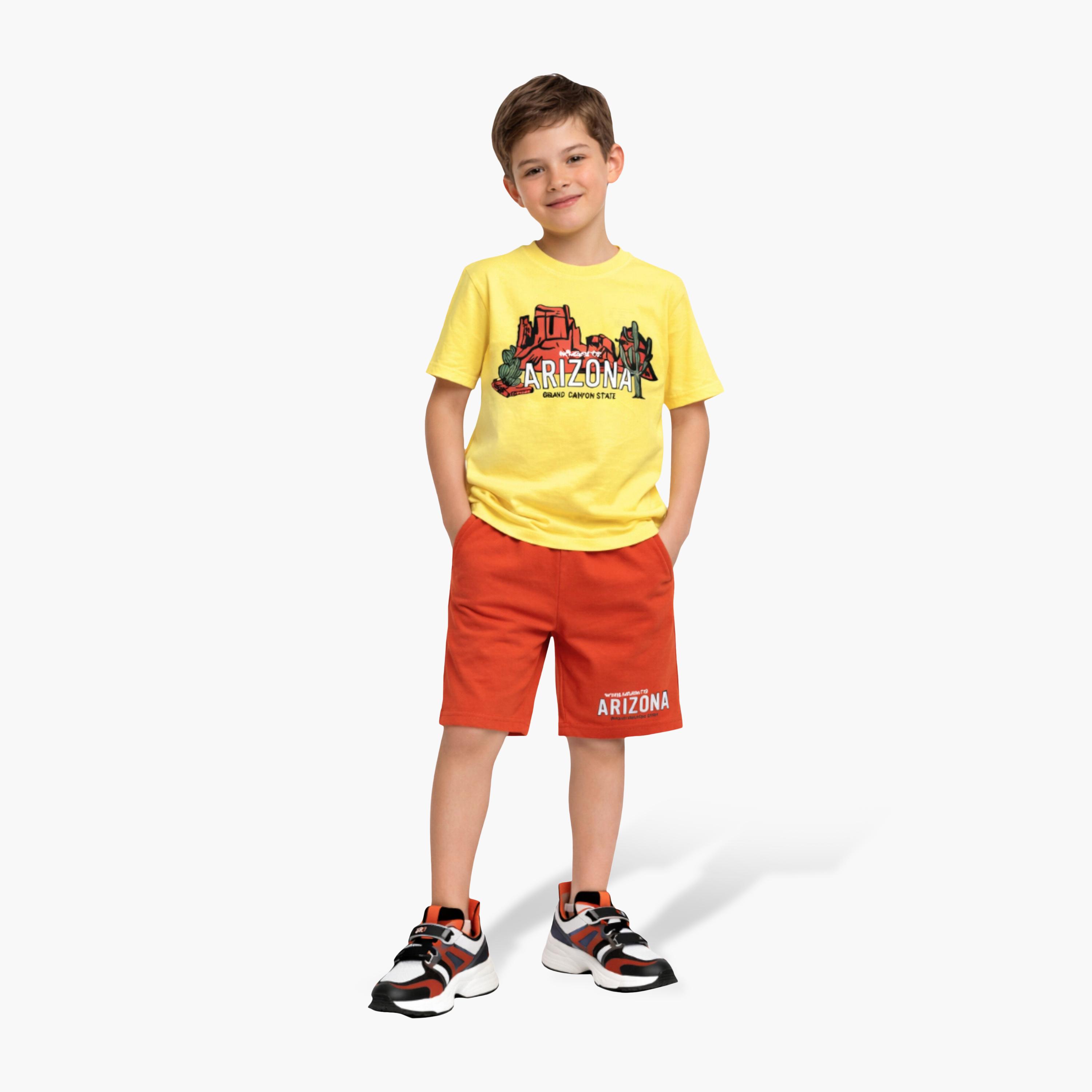 Victor and Jane Arizona Graphic T-Shirt & Rust Orange Shorts Set-baby-boys-clothing-setsandcoords-image-3