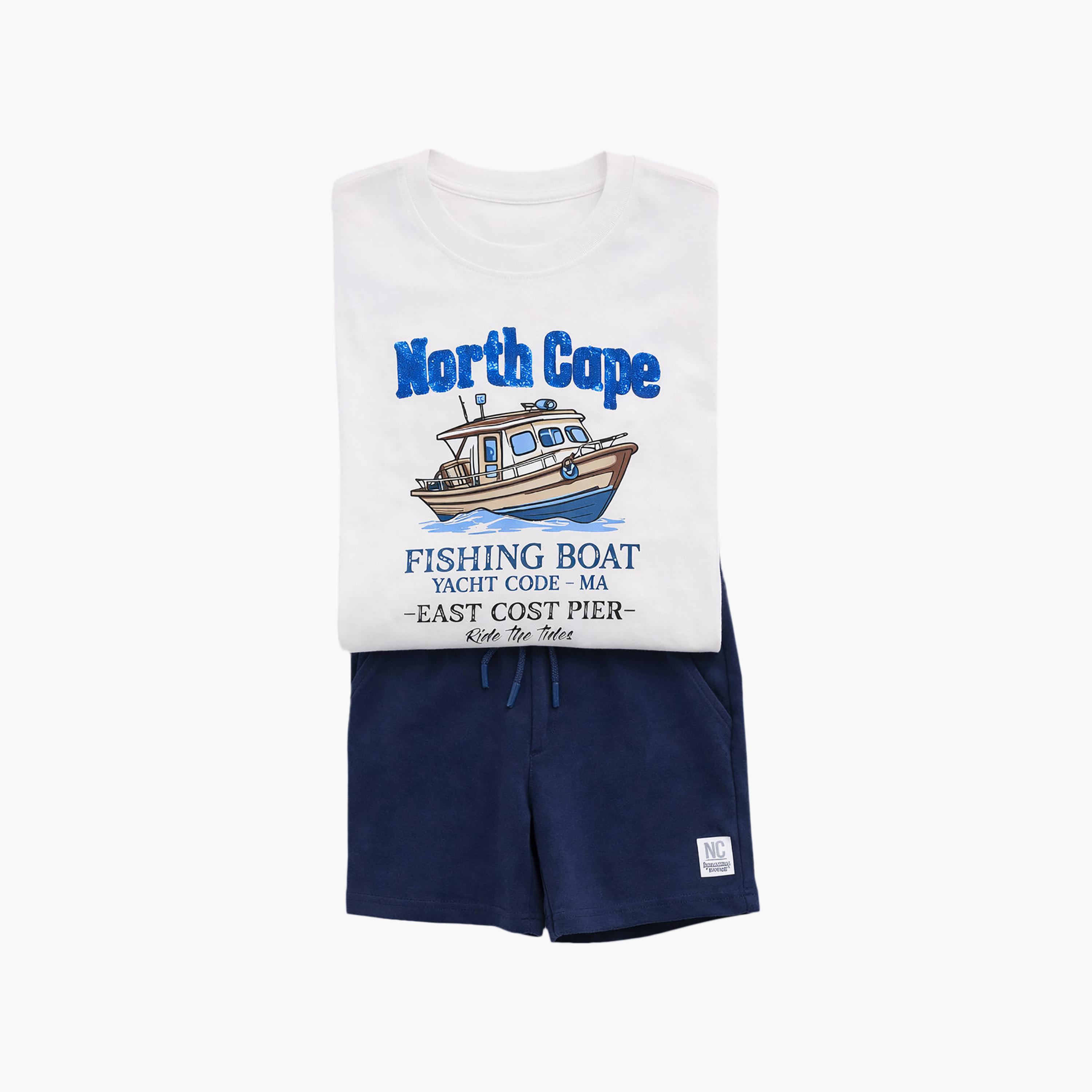 طقم تيشيرت بأكمام نصفية بطبعة بوت وشورت من فيكتور أند جين-boys-clothing-setsandcoords-image-6