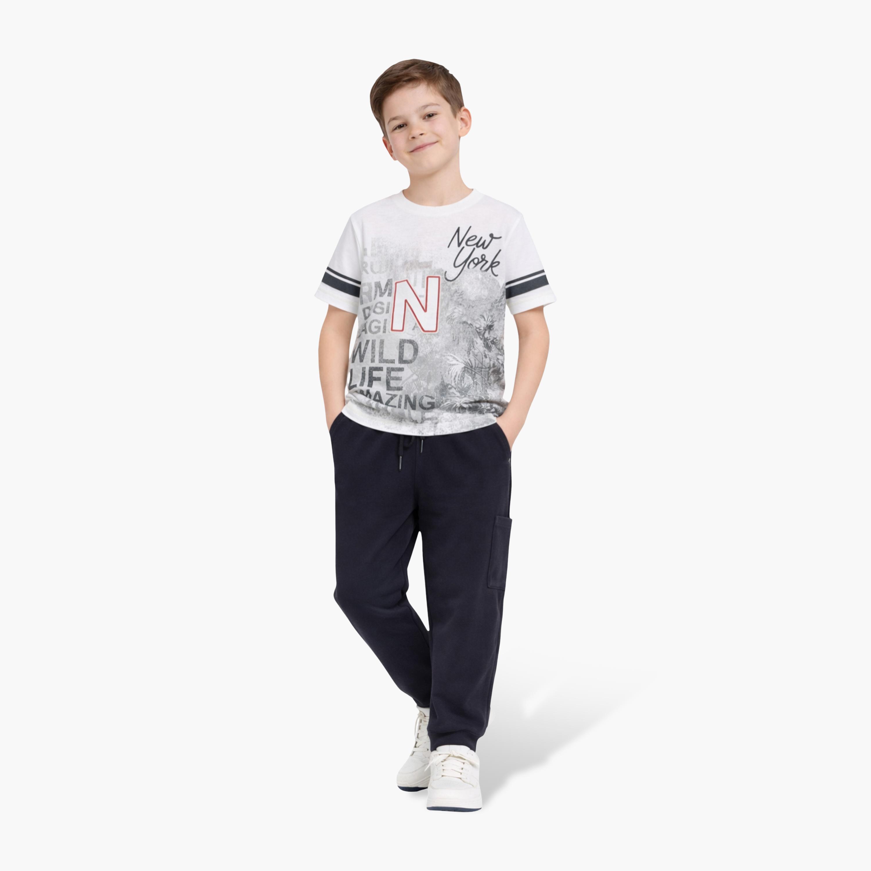 Victor and Jane Half Sleeves Typographic Printed T-Shirt & Joggers Set-boys-clothing-setsandcoords-image-1