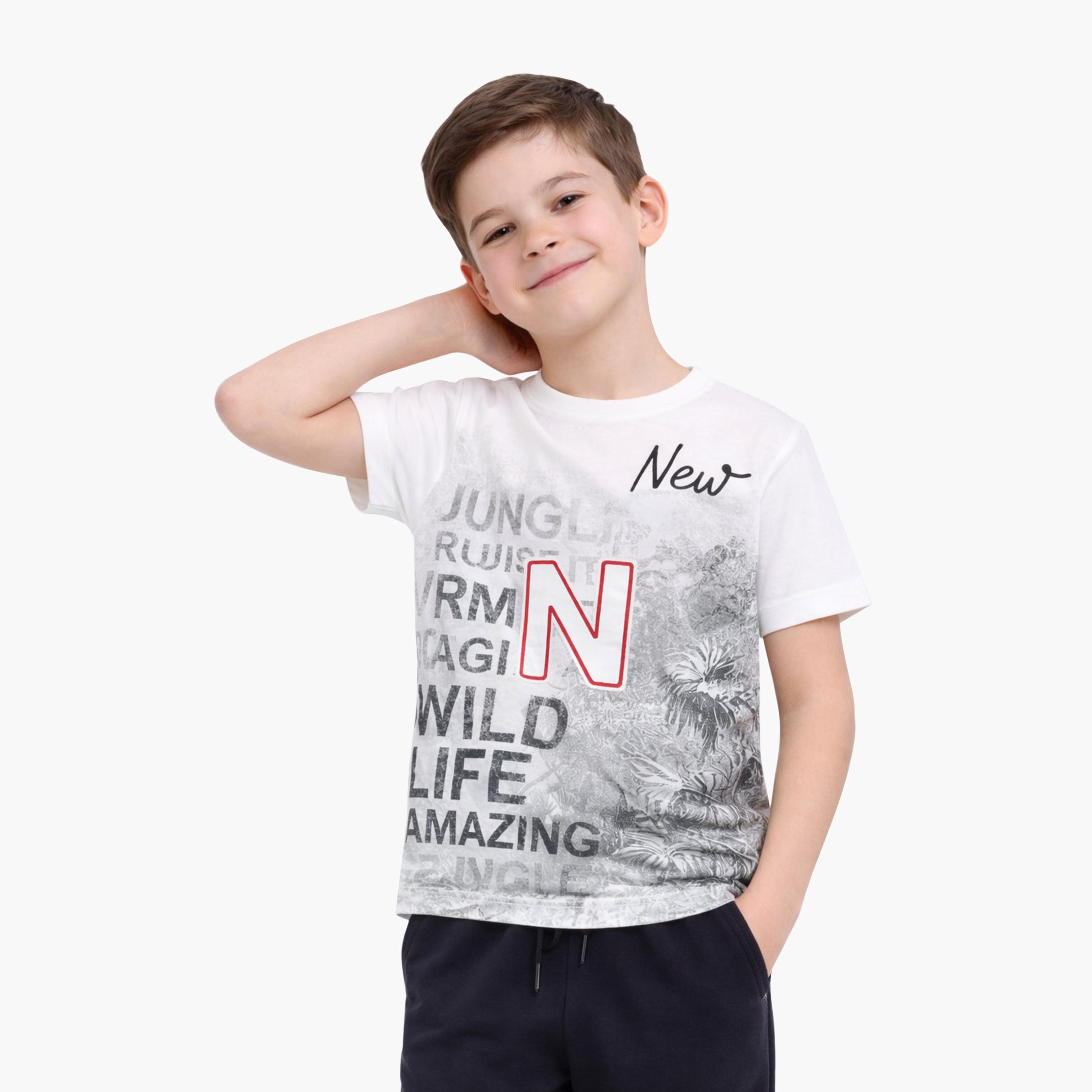 Victor and Jane Half Sleeves Typographic Printed T-Shirt & Joggers Set-boys-clothing-setsandcoords-image-2