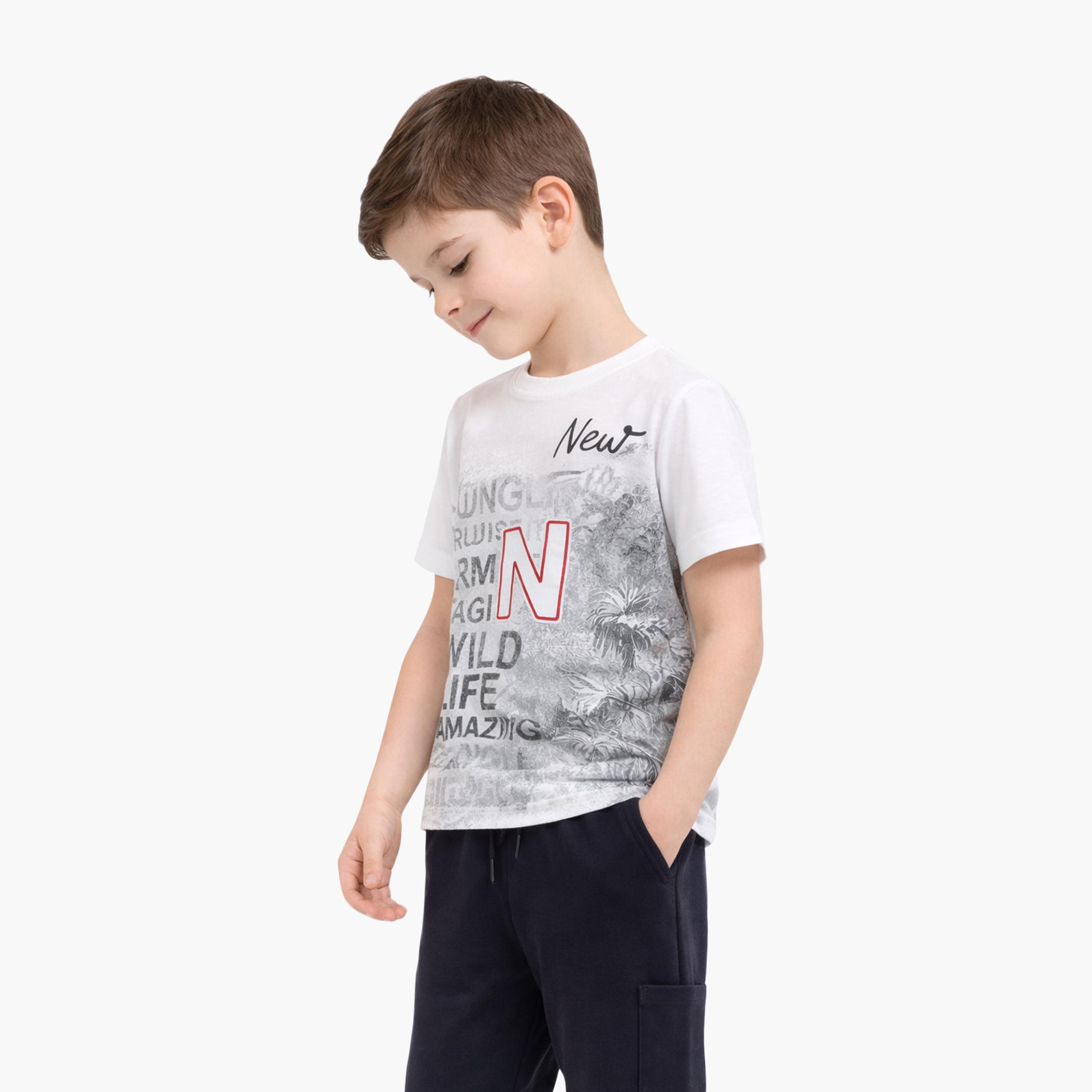 Victor and Jane Half Sleeves Typographic Printed T-Shirt & Joggers Set-boys-clothing-setsandcoords-image-3