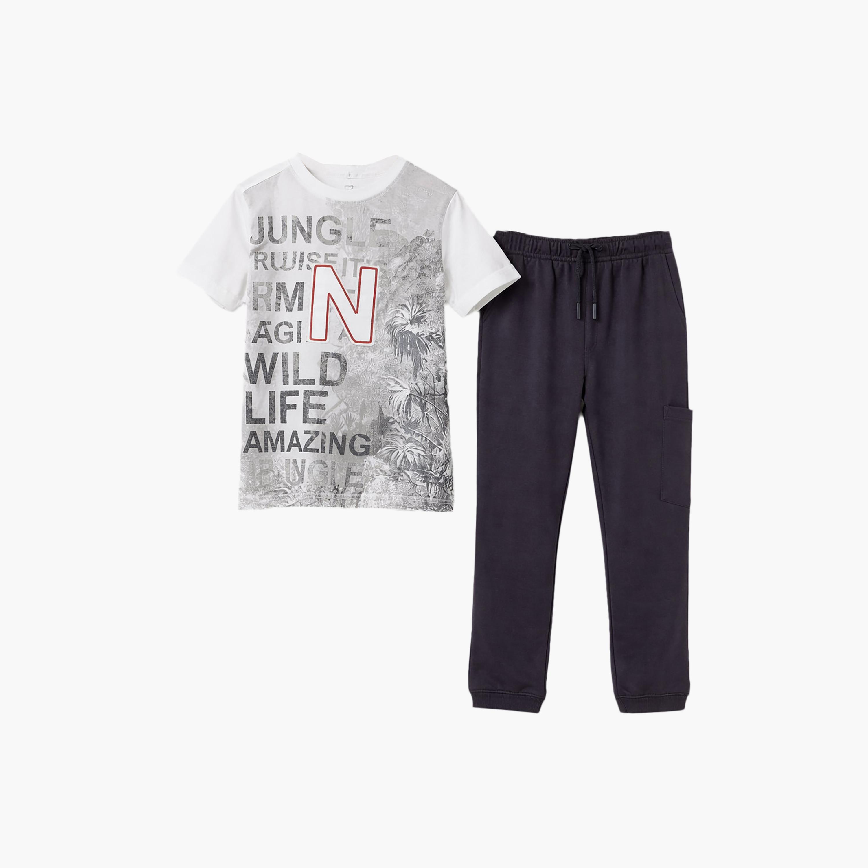 Victor and Jane Half Sleeves Typographic Printed T-Shirt & Joggers Set-boys-clothing-setsandcoords-image-5