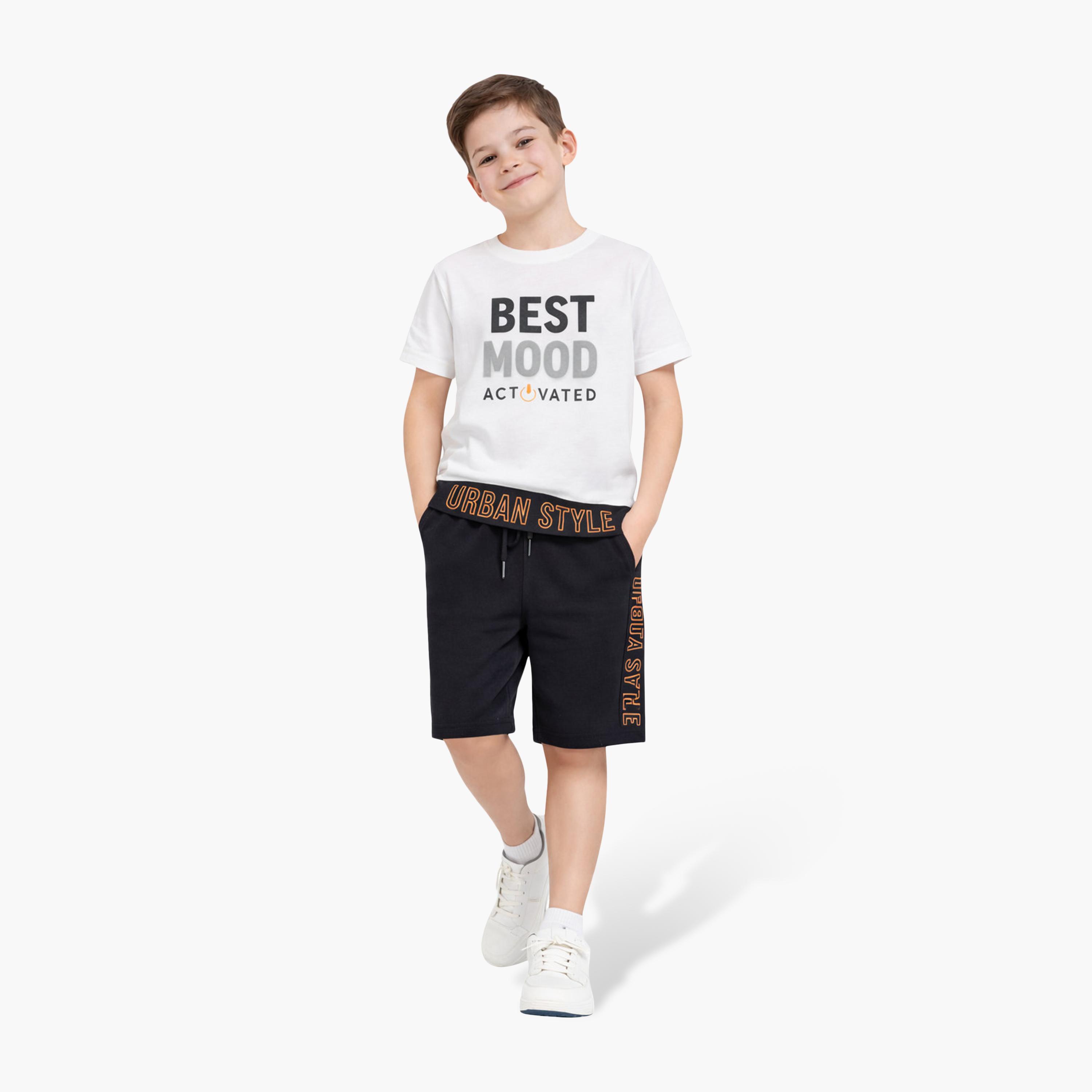 Victor and Jane Half Sleeves Best Mood Activated Printed T-Shirt & Shorts Set-boys-clothing-setsandcoords-image-1