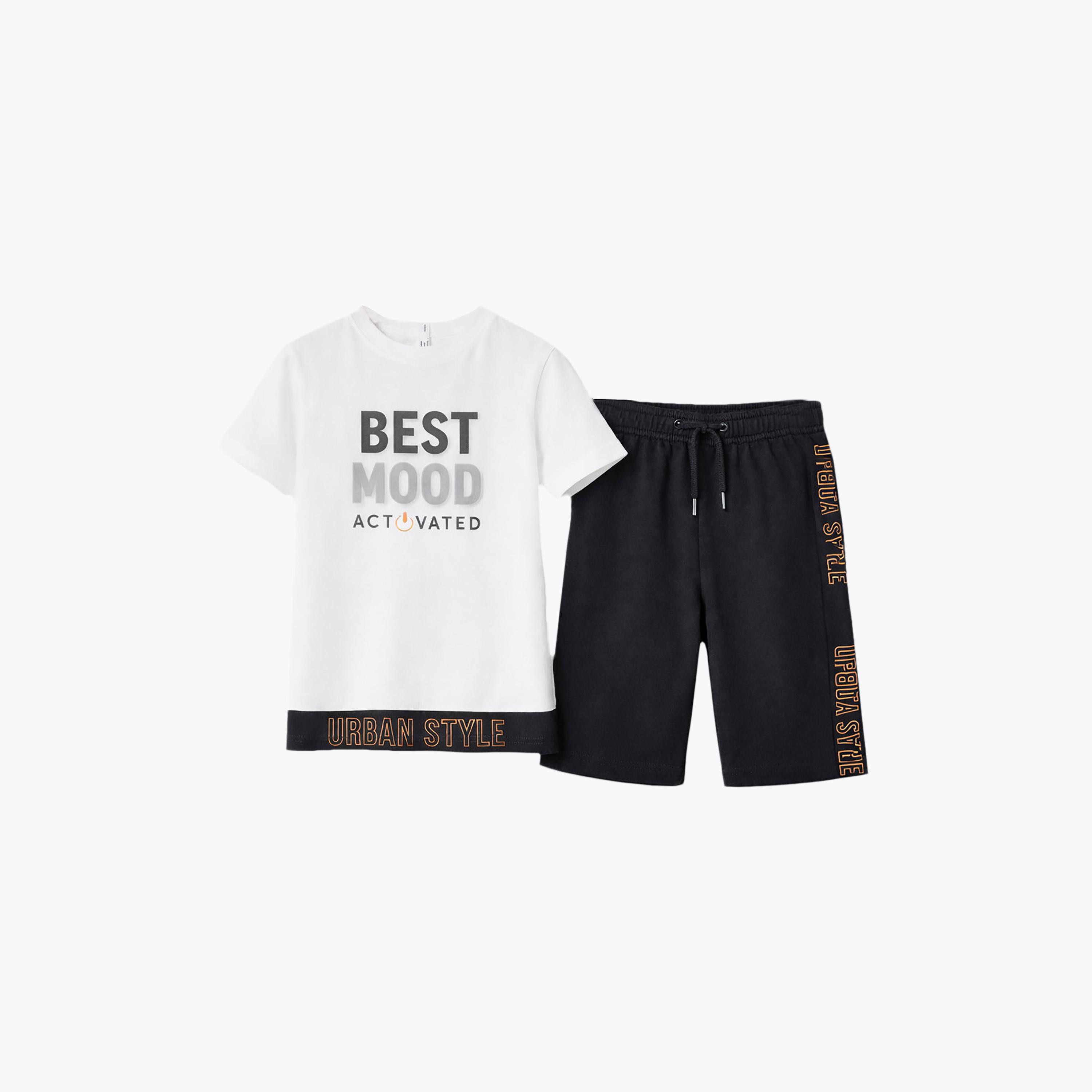 Victor and Jane Half Sleeves Best Mood Activated Printed T-Shirt & Shorts Set-boys-clothing-setsandcoords-image-2