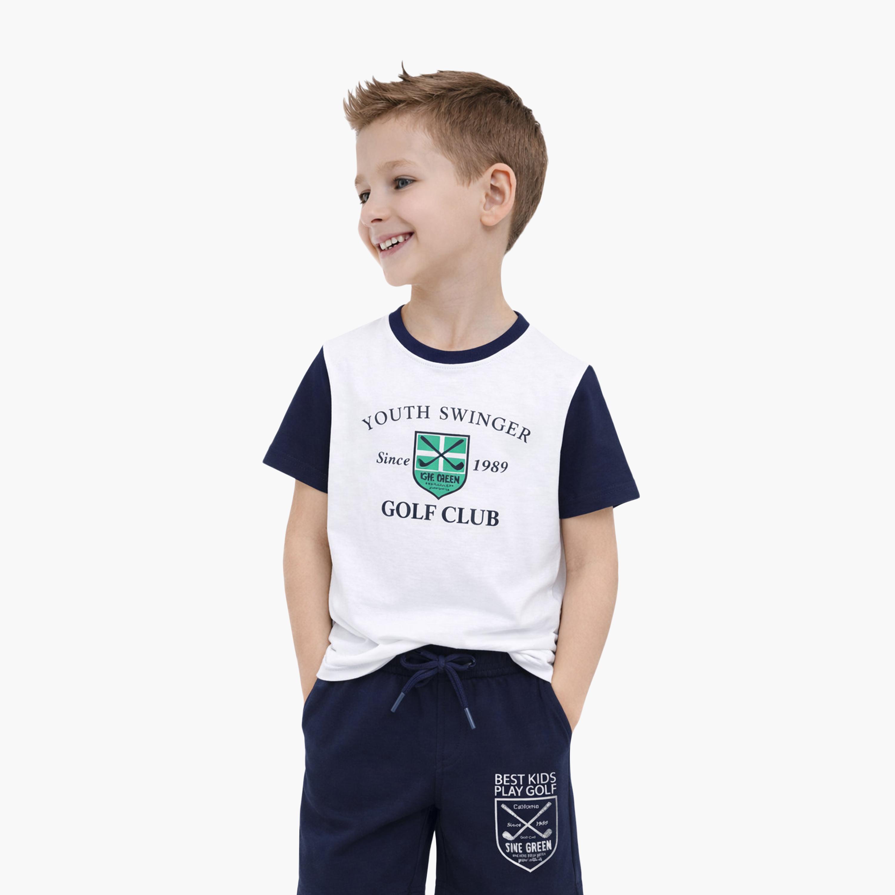 طقم تيشيرت بأكمام نصفية بطبعة غولف كلوب وشورت من فيكتور أند جين-boys-clothing-setsandcoords-image-2