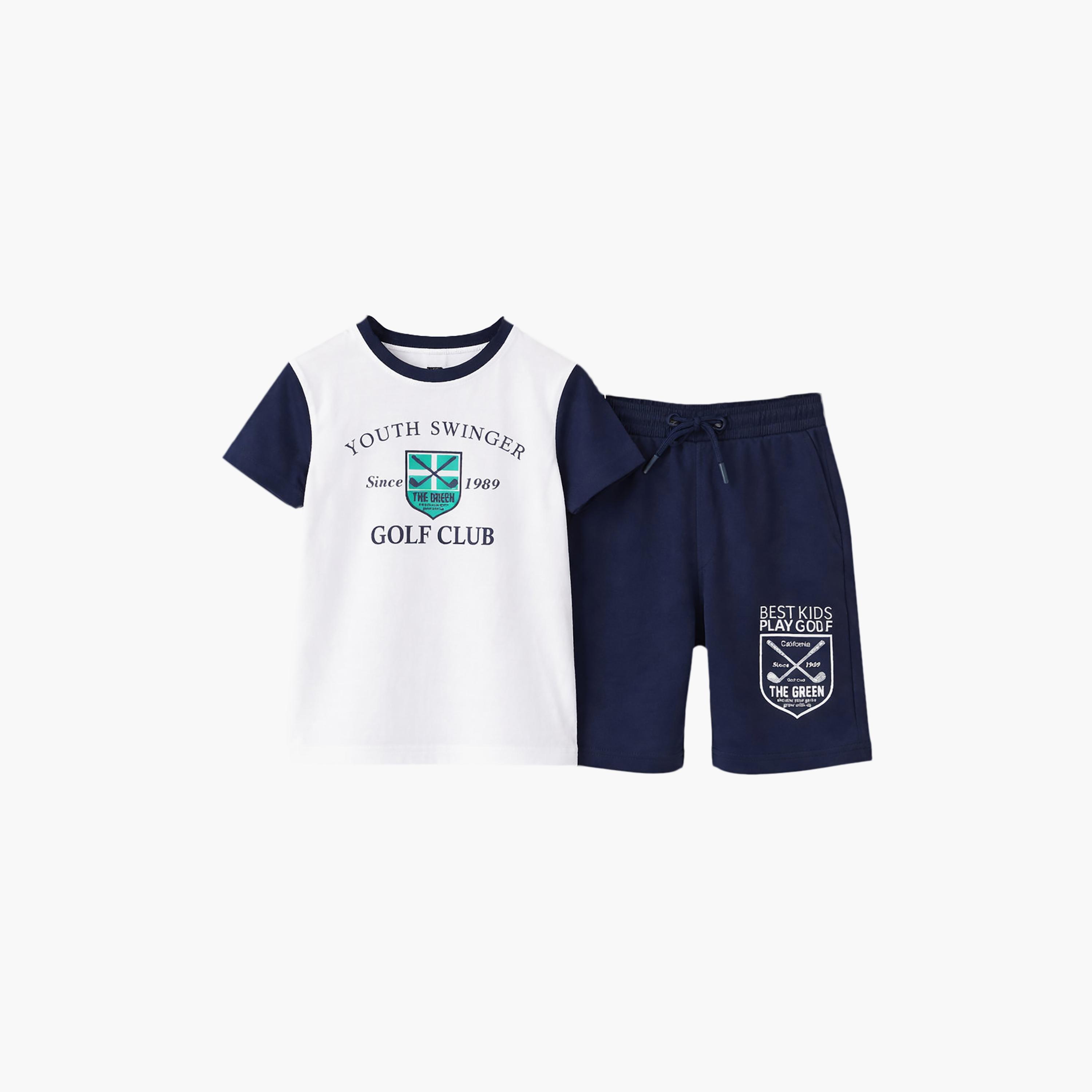 طقم تيشيرت بأكمام نصفية بطبعة غولف كلوب وشورت من فيكتور أند جين-boys-clothing-setsandcoords-image-5