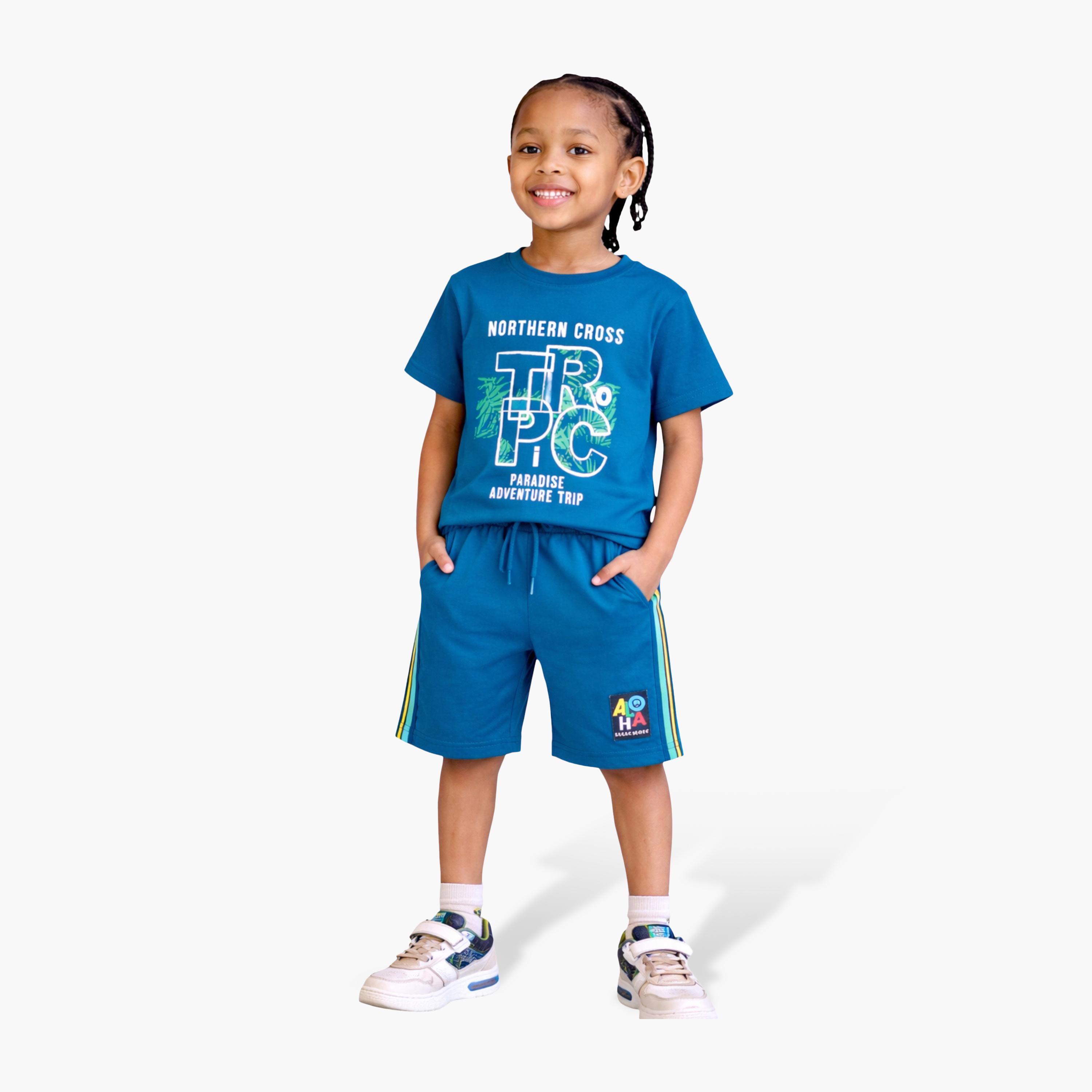 Victor and Jane Half Sleeves Athletics Printed T-Shirt & Shorts Set-boys-clothing-setsandcoords-image-1