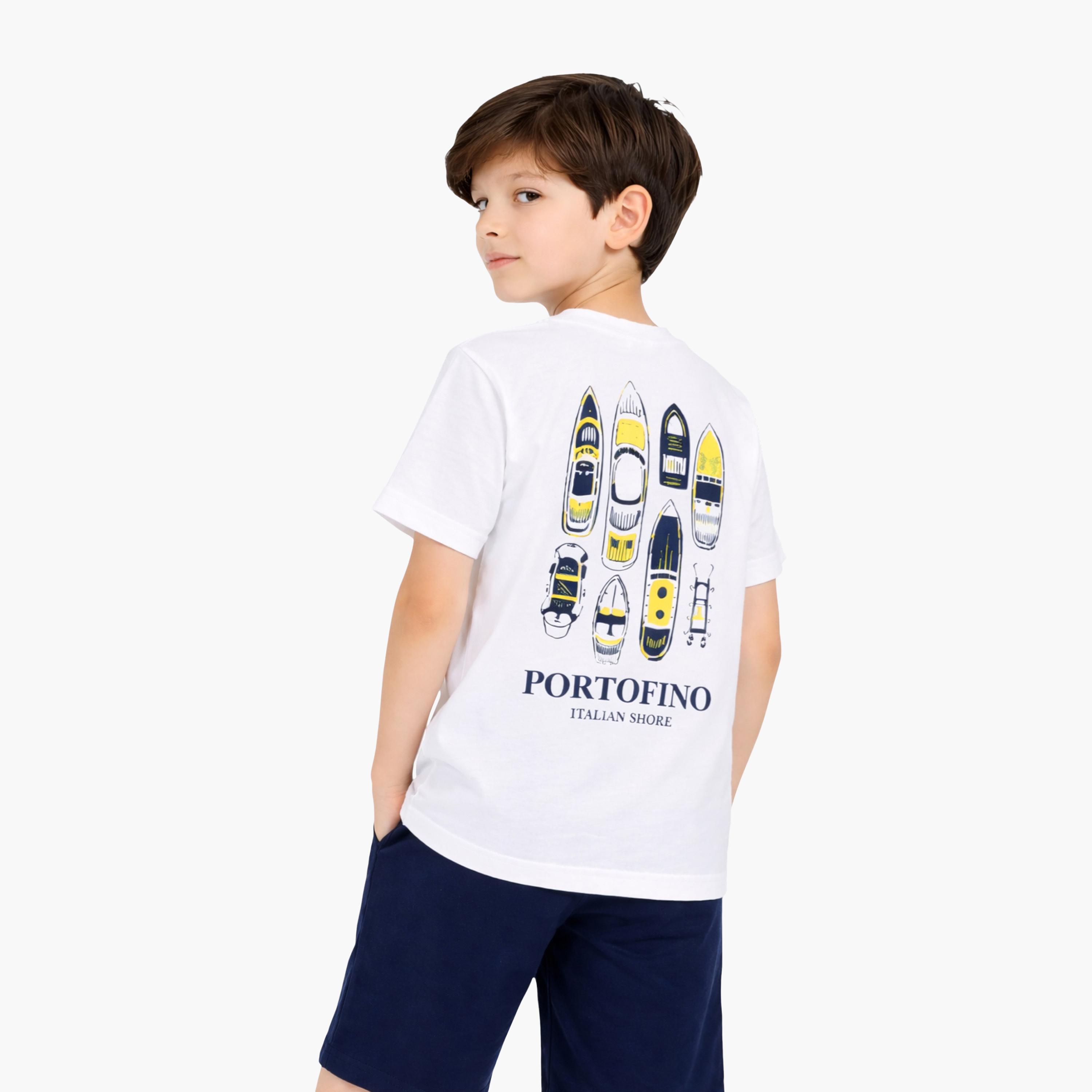 طقم تيشيرت بأكمام نصفية بطبعة بورتوفينو سيرف بورد وشورت من فيكتور أند جين-boys-clothing-setsandcoords-image-2