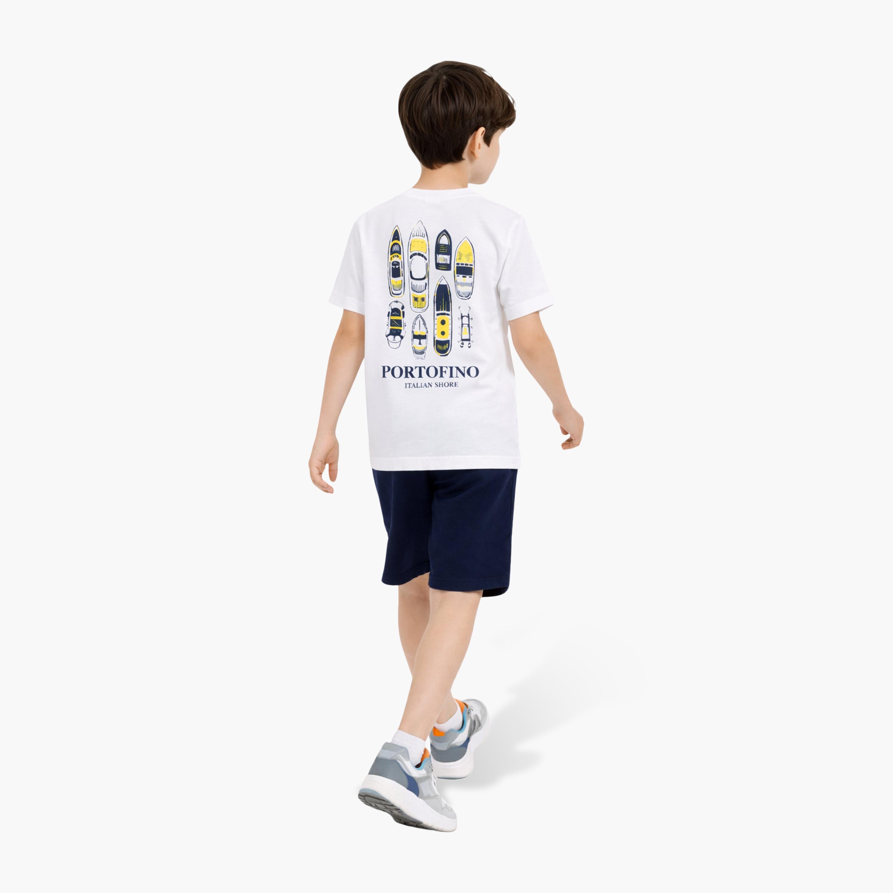 طقم تيشيرت بأكمام نصفية بطبعة بورتوفينو سيرف بورد وشورت من فيكتور أند جين-boys-clothing-setsandcoords-image-4
