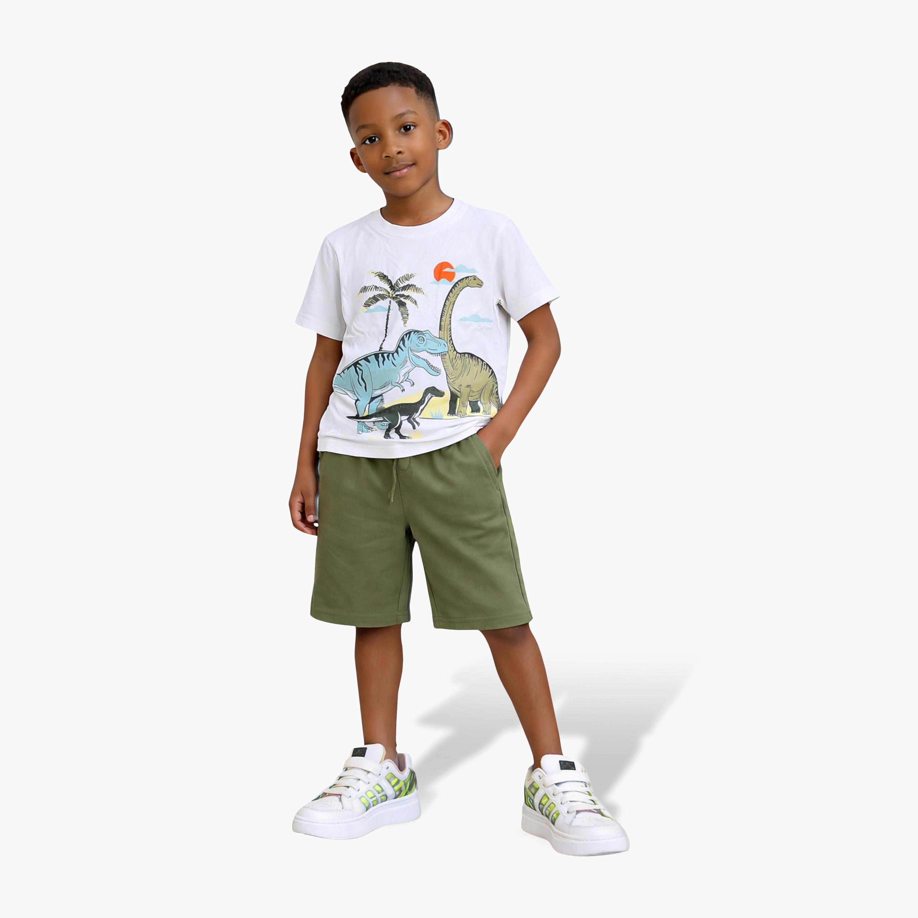 Victor and Jane Dinosaur Scene T-Shirt & Olive Cargo Shorts Set-baby-boys-clothing-setsandcoords-image-1