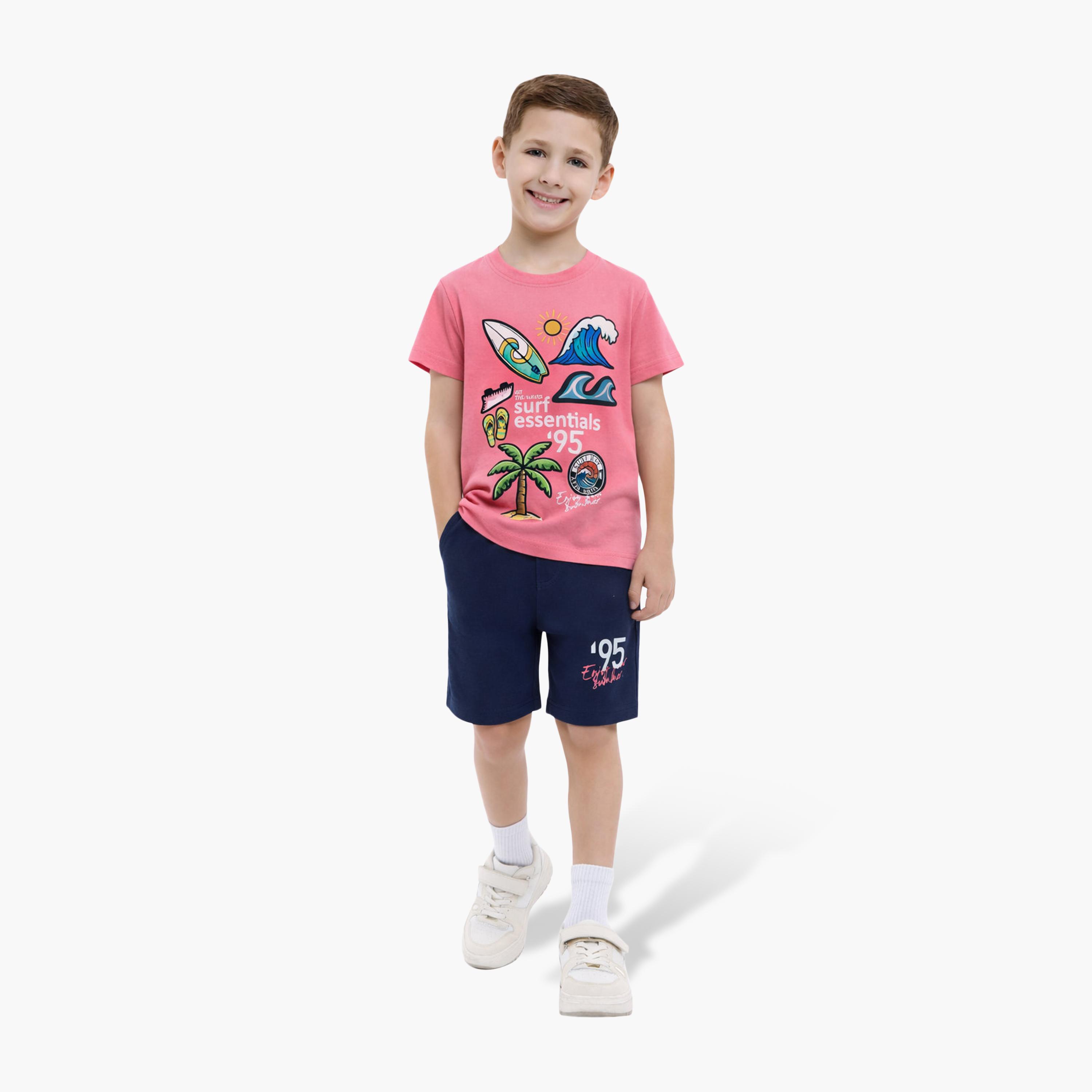 Victor and Jane Half Sleeves Surf Essentials Printed T-Shirt & Shorts Set-boys-clothing-setsandcoords-image-1