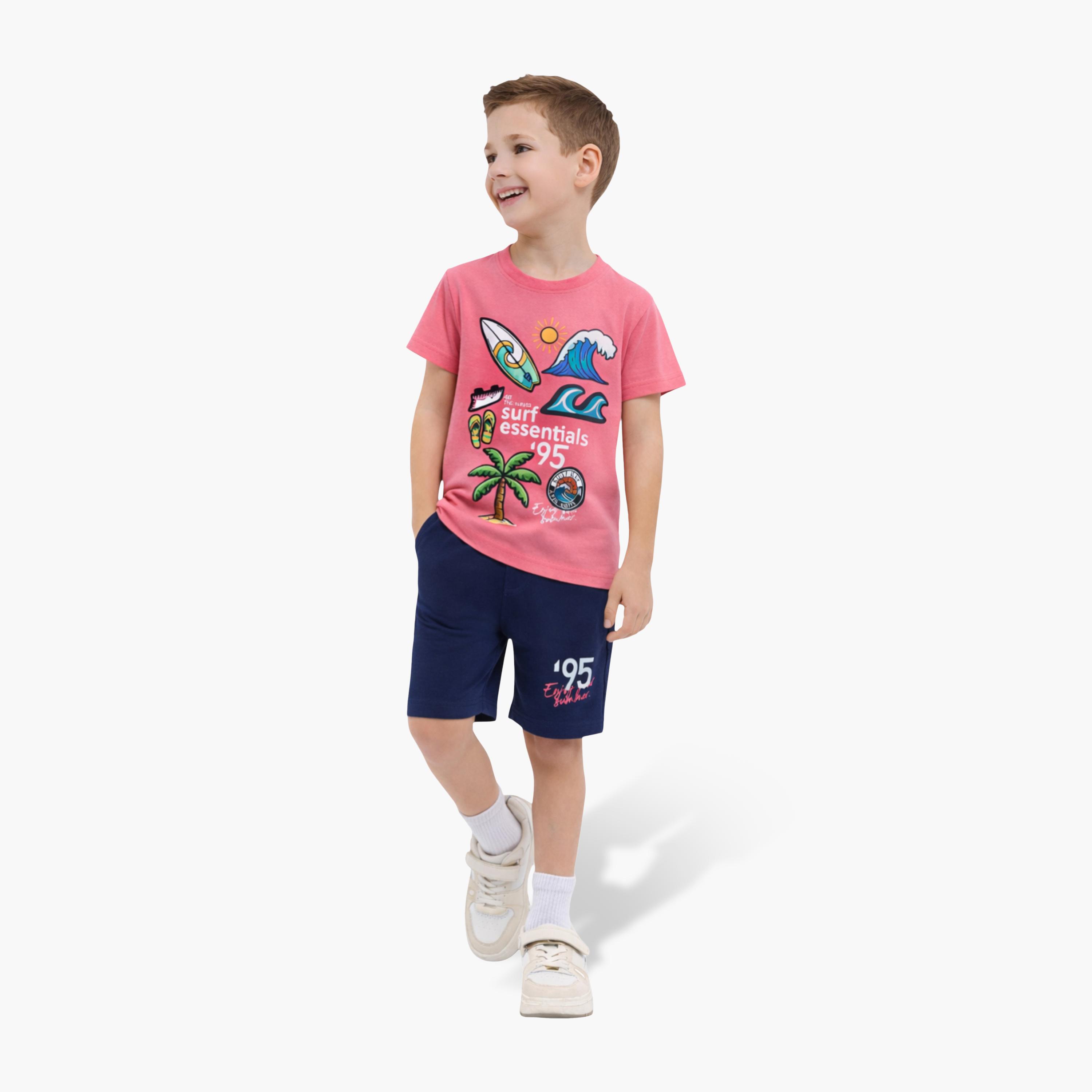 Victor and Jane Half Sleeves Surf Essentials Printed T-Shirt & Shorts Set-boys-clothing-setsandcoords-image-2