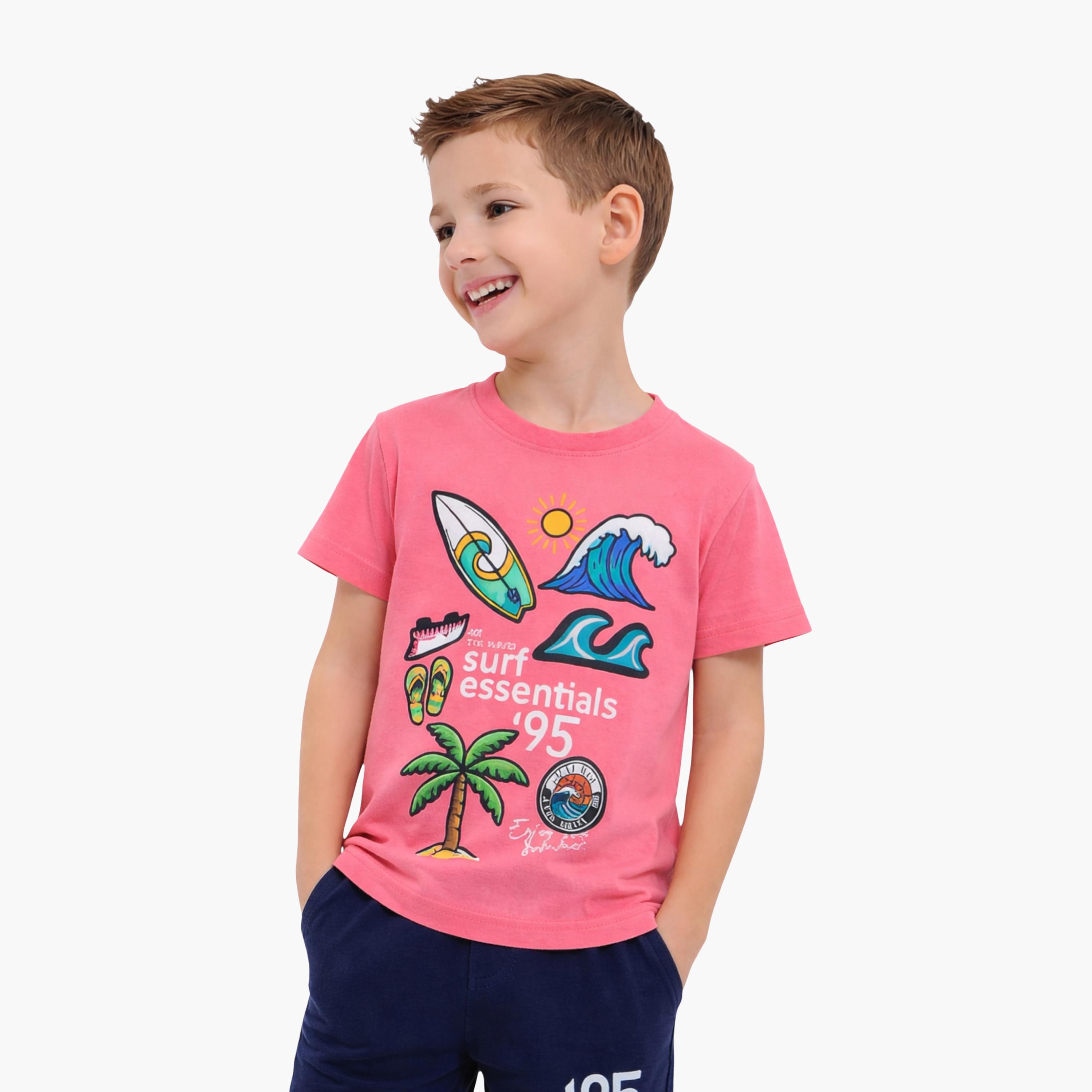 Victor and Jane Half Sleeves Surf Essentials Printed T-Shirt & Shorts Set-boys-clothing-setsandcoords-image-3