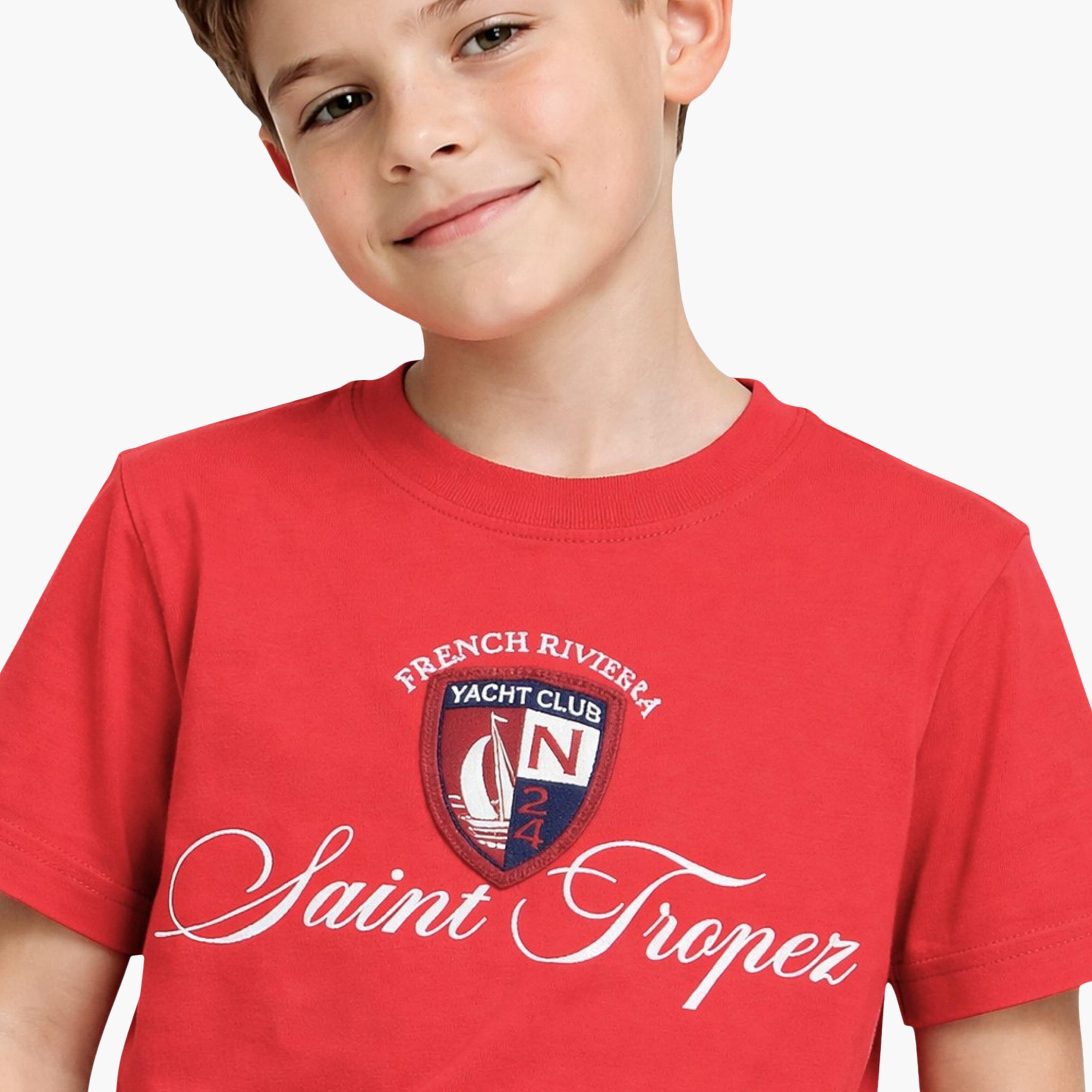 طقم تي شيرت "Saint Tropez" وبنطلون رياضي (جوغر) تيري كحلي من فيكتور آند جين-boys-clothing-setsandcoords-image-3