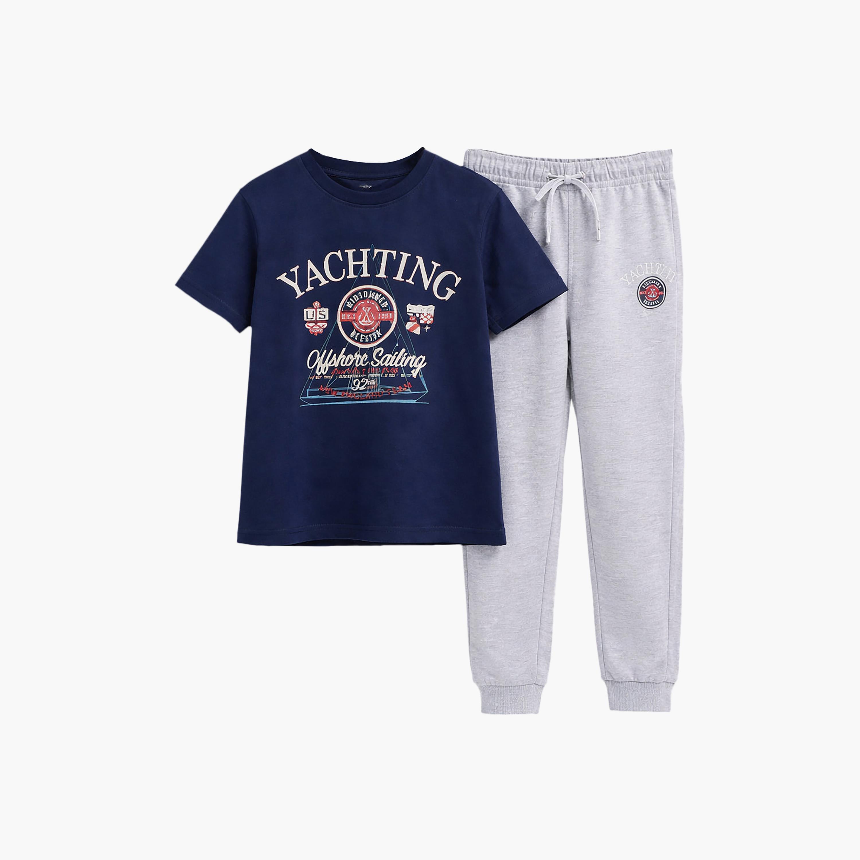 Victor and Jane Half Sleeves Yachting Printed T-Shirt & Joggers Set-boys-clothing-setsandcoords-image-4