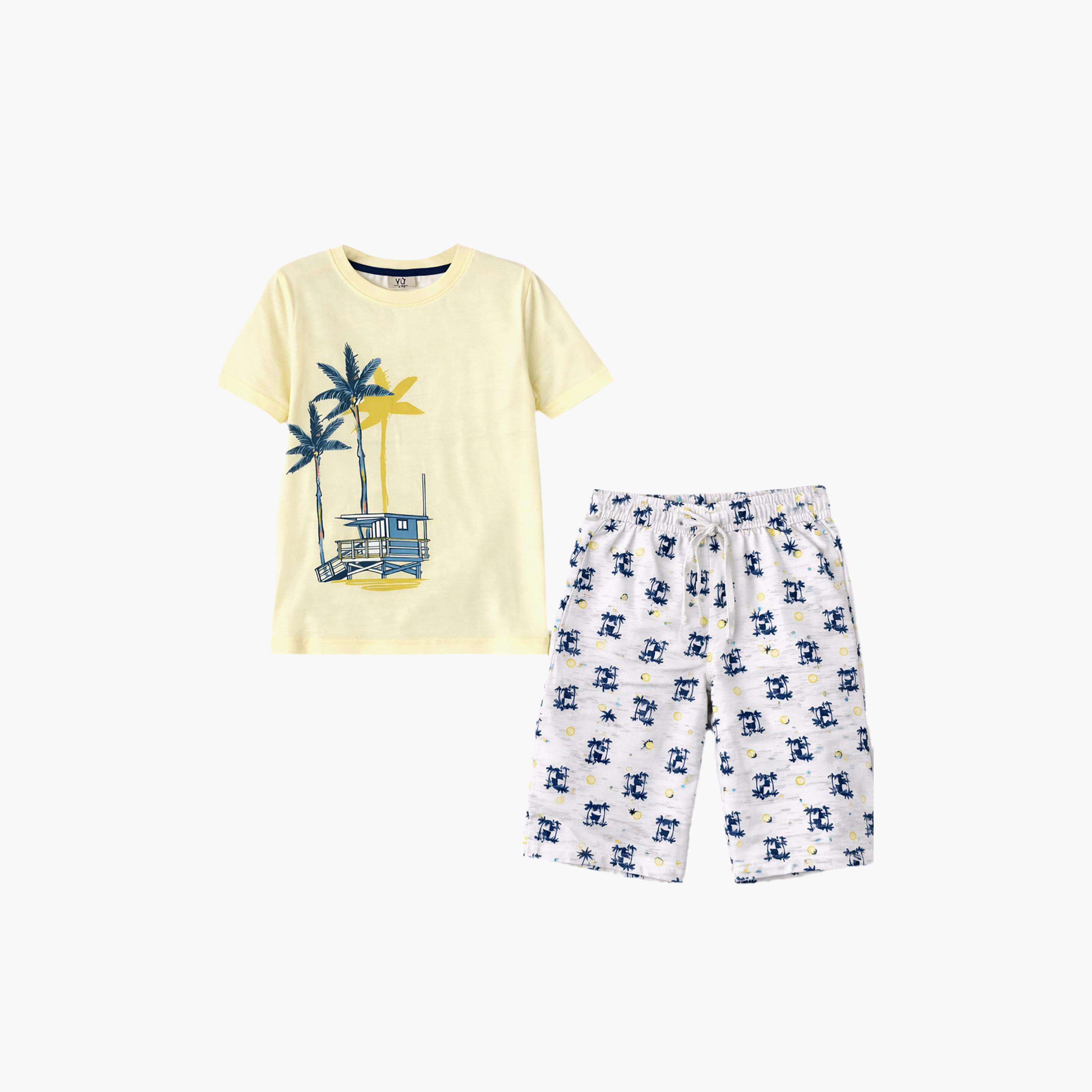 طقم مكون من 4 قطع: تي شيرتات بأكمام قصيرة ورسومات، وبنطلون مع شورت من فيكتور آند جين-boys-clothing-setsandcoords-image-6